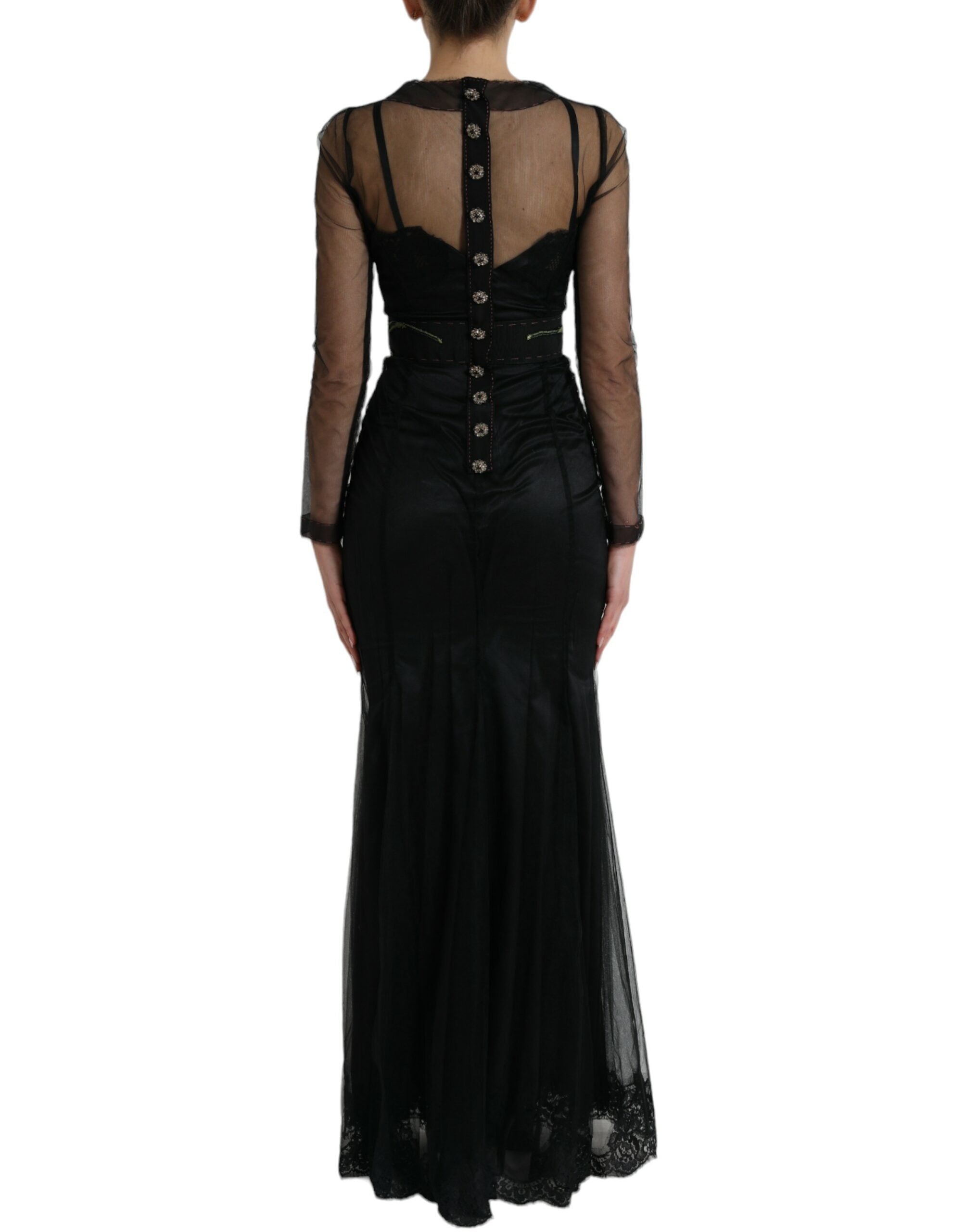 Dolce & Gabbana Black Floral Embroidery Mesh Tulle Gown Dress Dolce & Gabbana