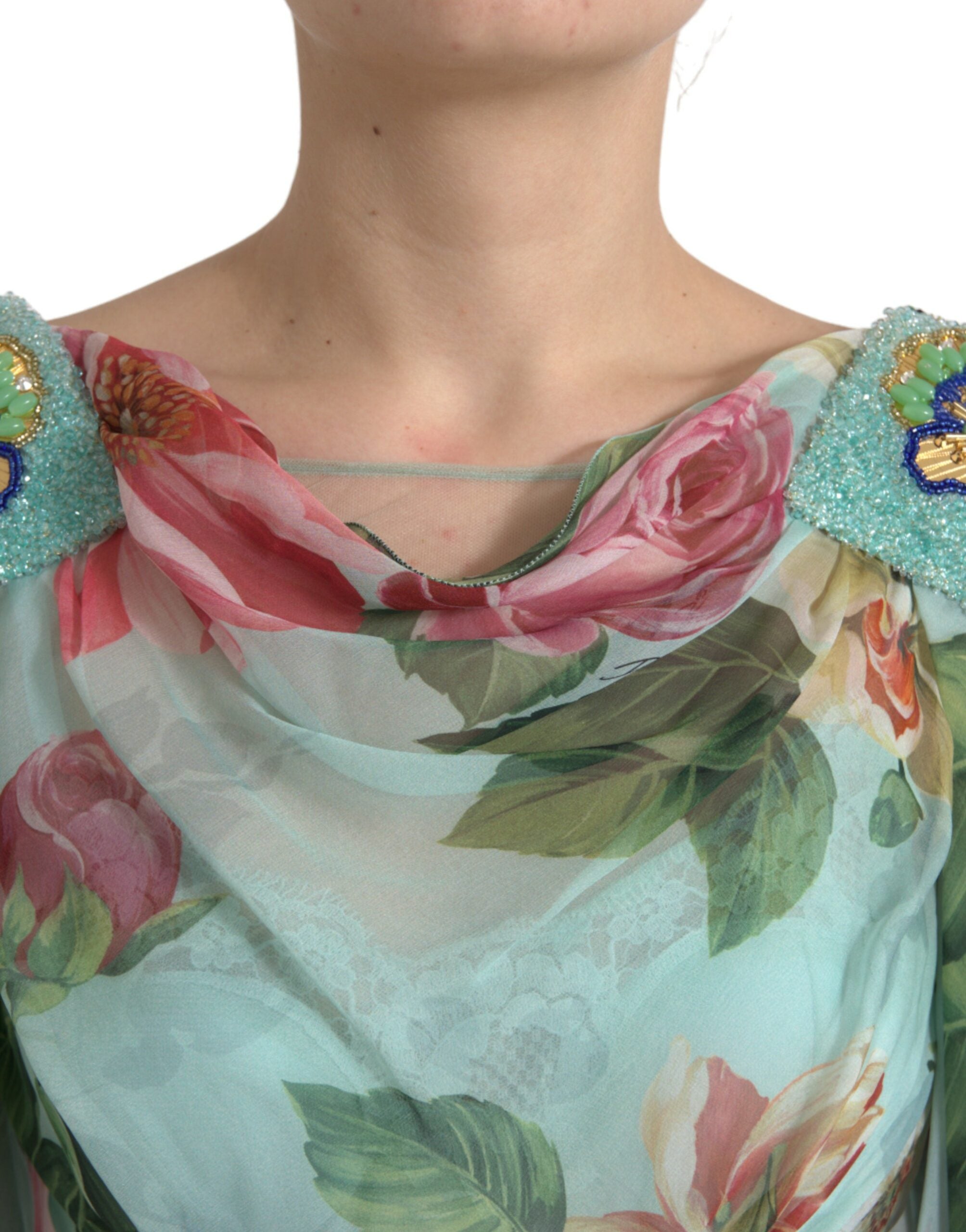 Dolce & Gabbana Blue Floral Print Tiered Long Maxi Dress Dolce & Gabbana
