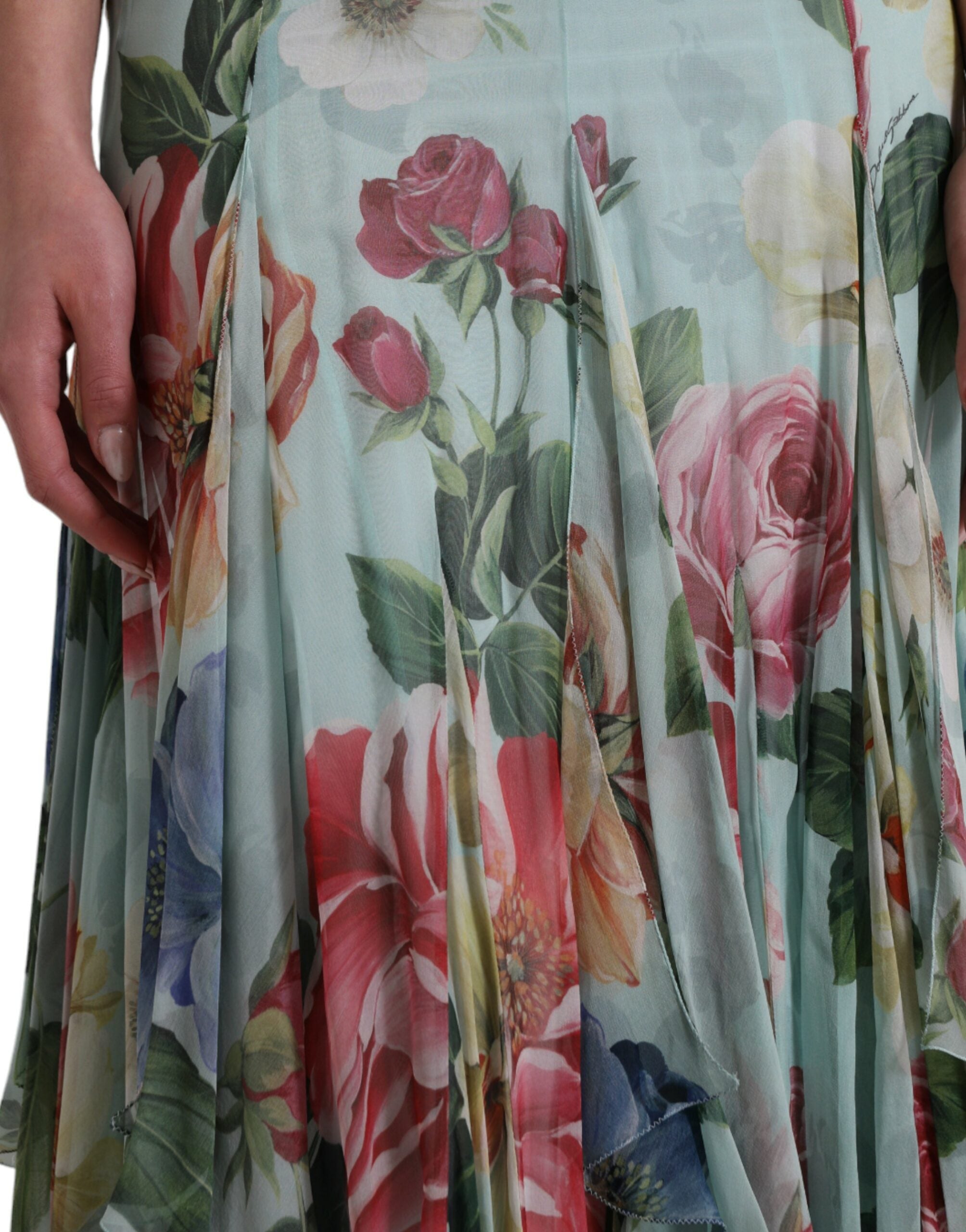 Dolce & Gabbana Blue Floral Print Tiered Long Maxi Dress Dolce & Gabbana
