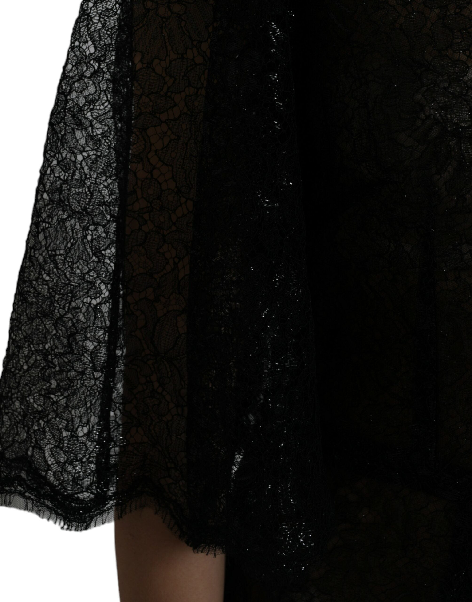 Dolce & Gabbana Black Floral Lace Sheer A-line Midi Dress Dolce & Gabbana
