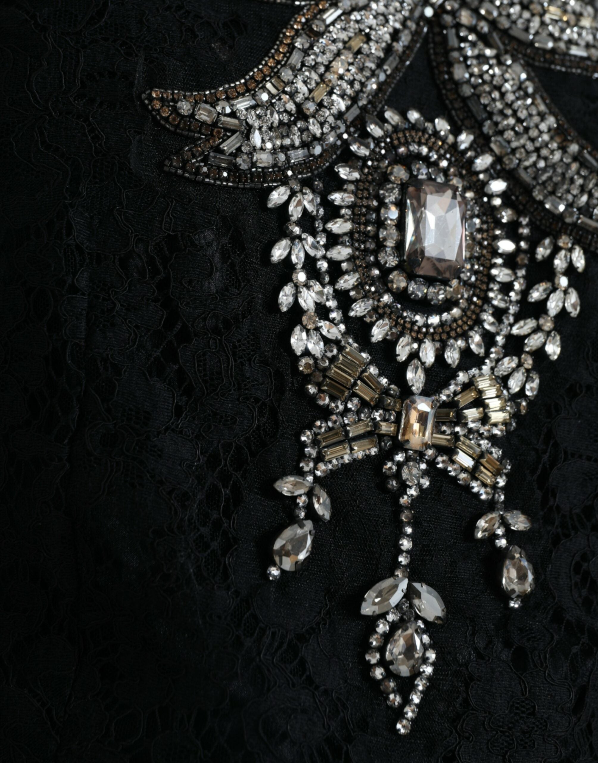 Dolce & Gabbana Black Lace Crystal Embellished Sheath Dress Dolce & Gabbana