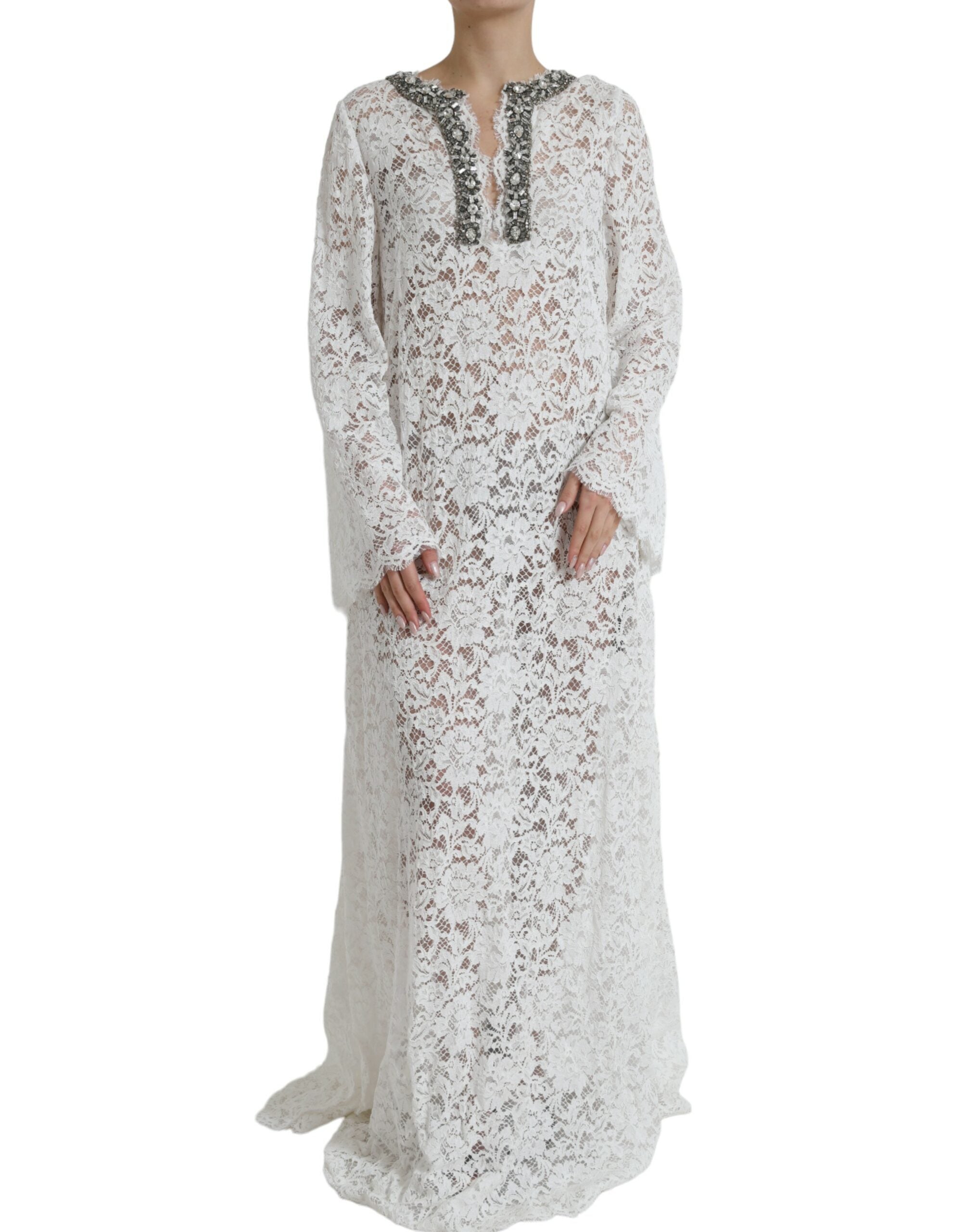 Dolce & Gabbana White Lace Crystal Embellished Shift Dress Dolce & Gabbana