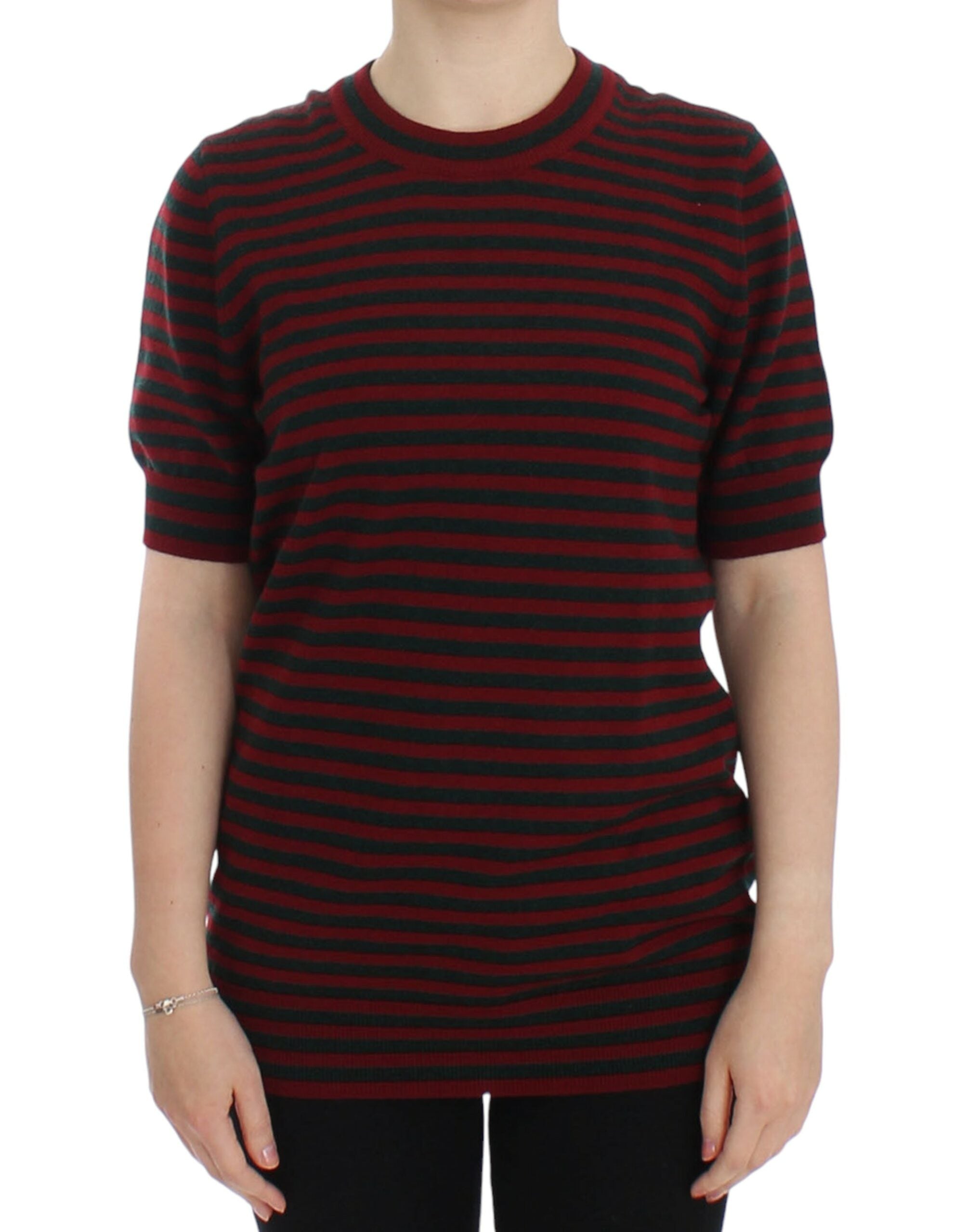 Dolce & Gabbana Red Gray Cashmere Short Sleeve Sweater Dolce & Gabbana
