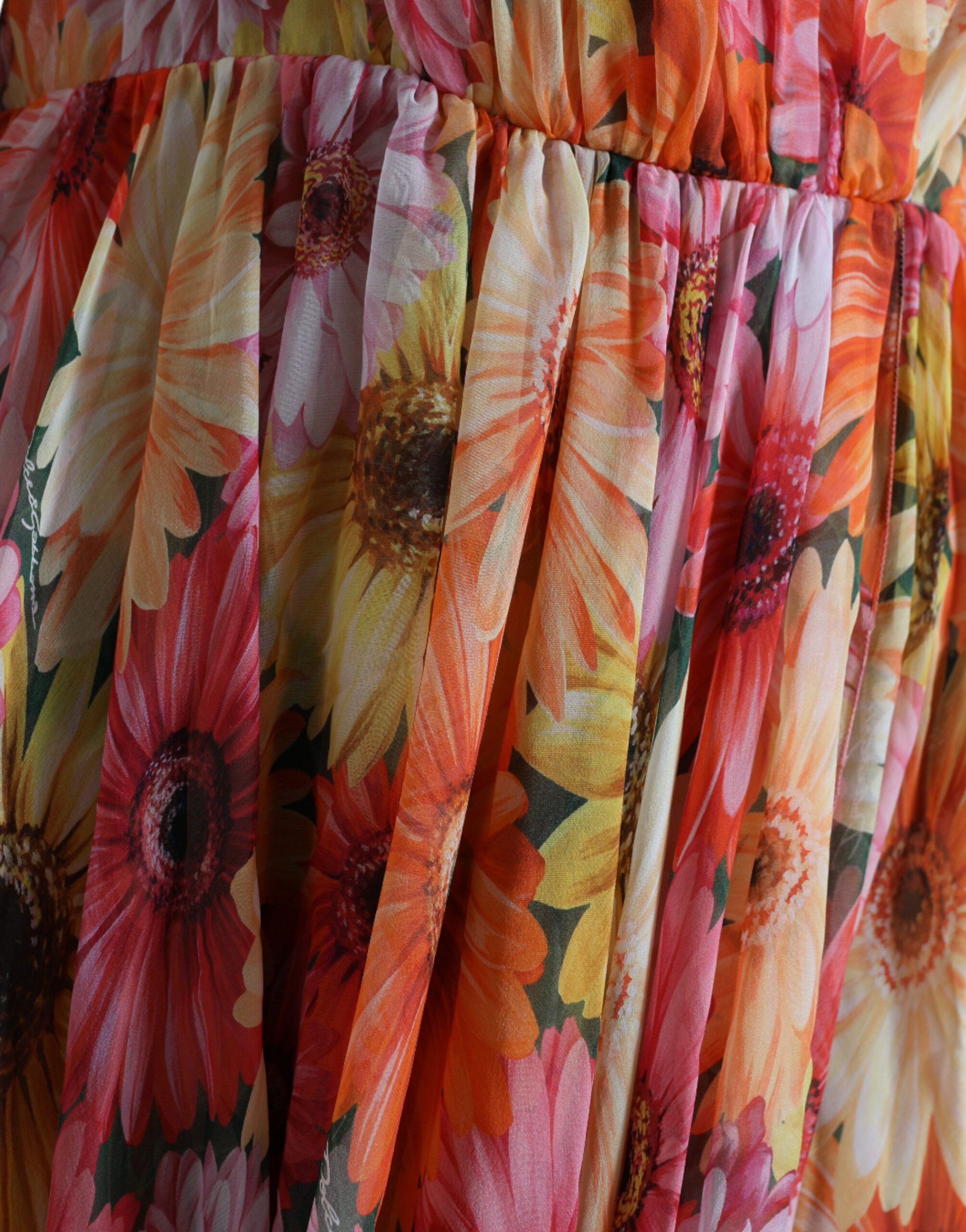Dolce & Gabbana Multicolor Sunflower Print Silk Midi Dress Dolce & Gabbana