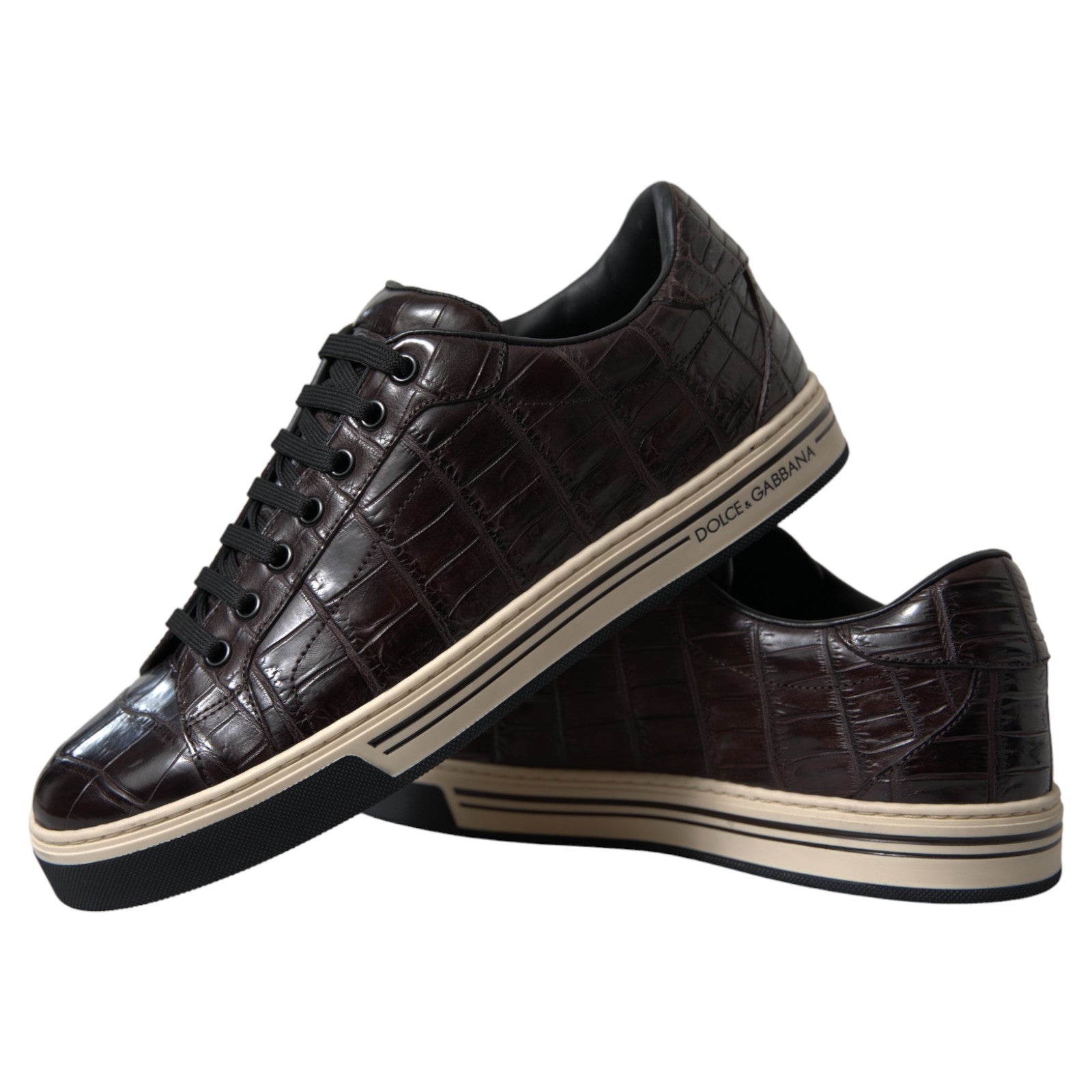 Dolce & Gabbana Brown Croc Exotic Leather Men Casual Sneakers Shoes Dolce & Gabbana