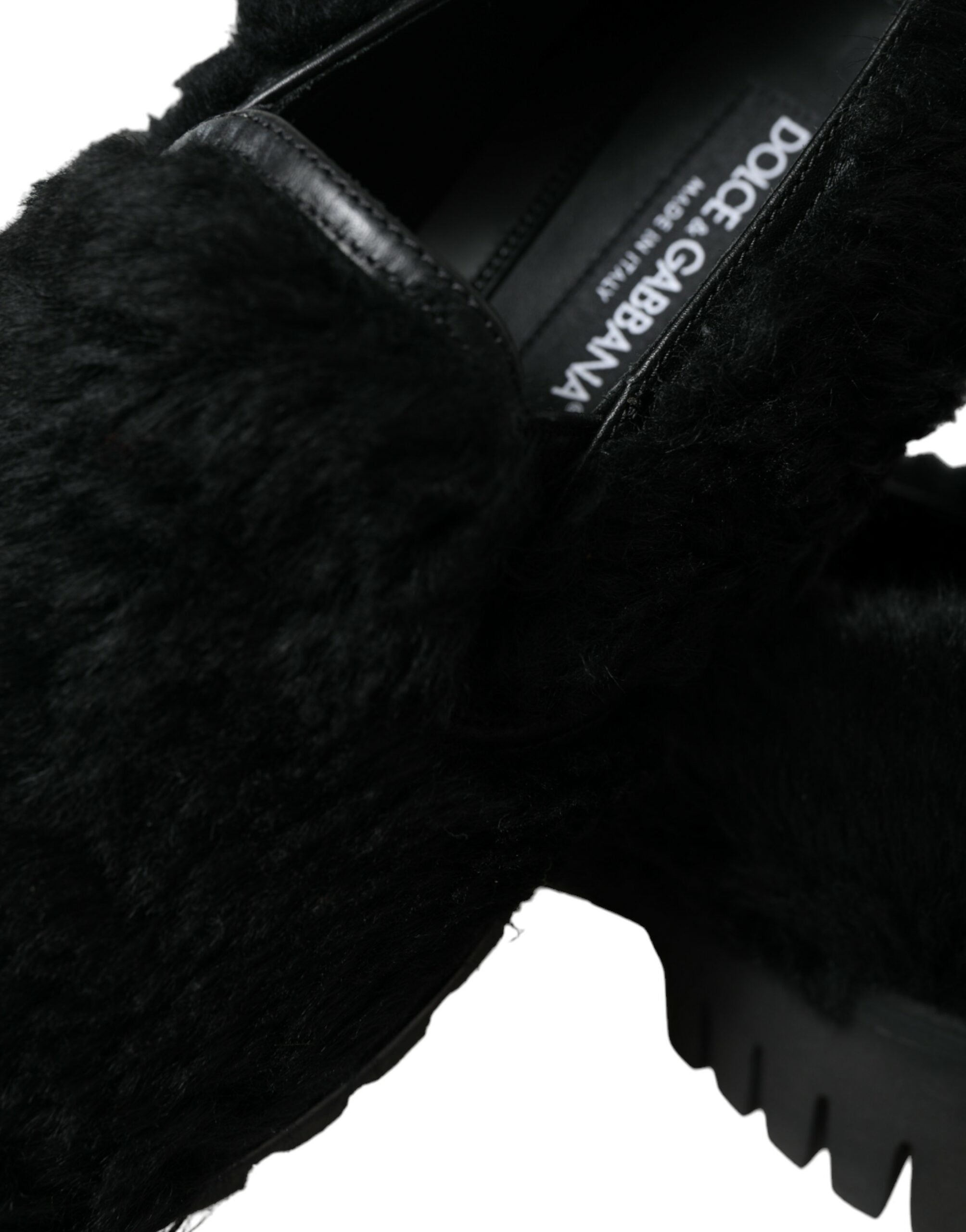 Dolce & Gabbana Black Fur Leather Slippers Dress Shoes Dolce & Gabbana