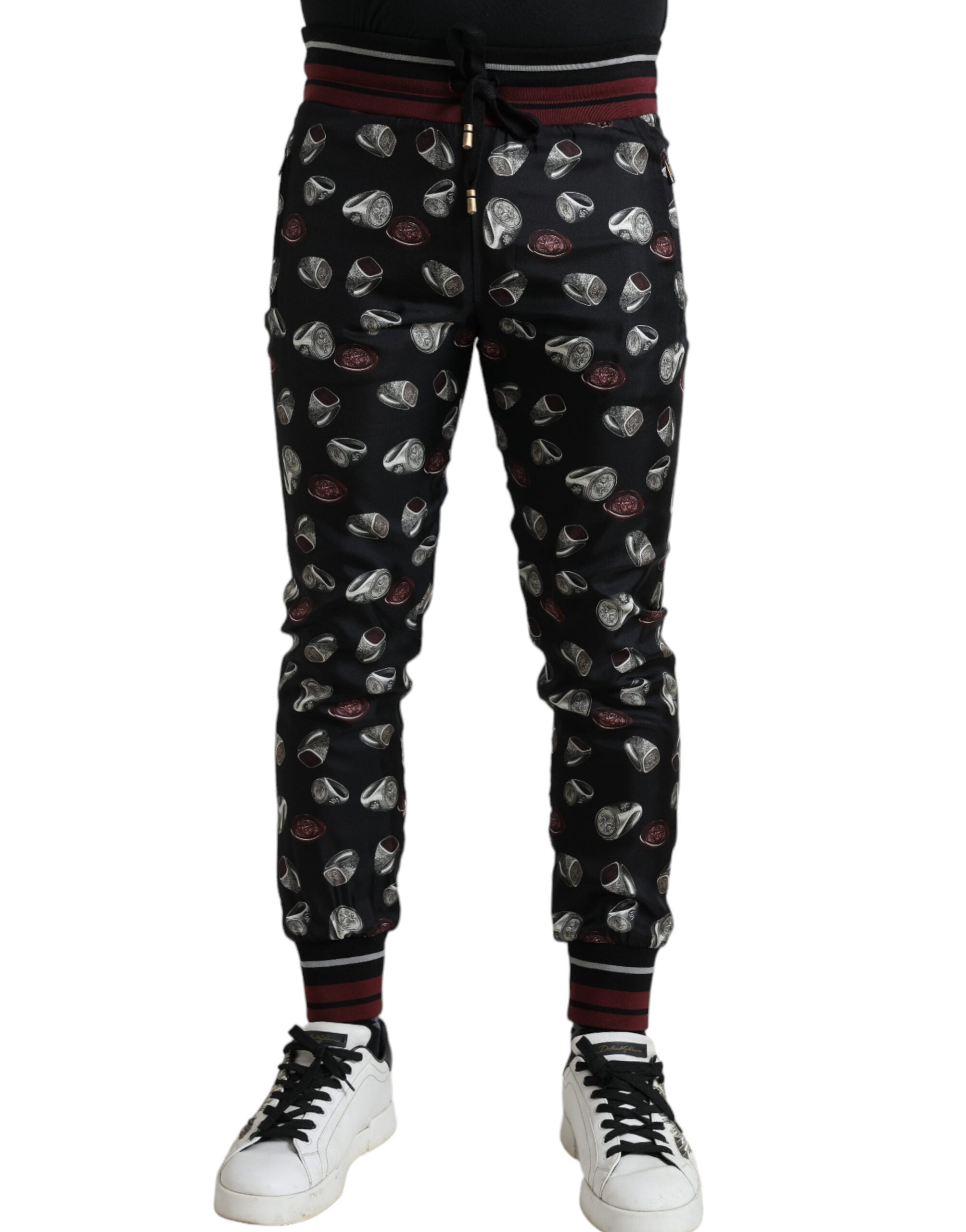 Dolce & Gabbana Black Ring Silk Jogging Trousers Pants Dolce & Gabbana