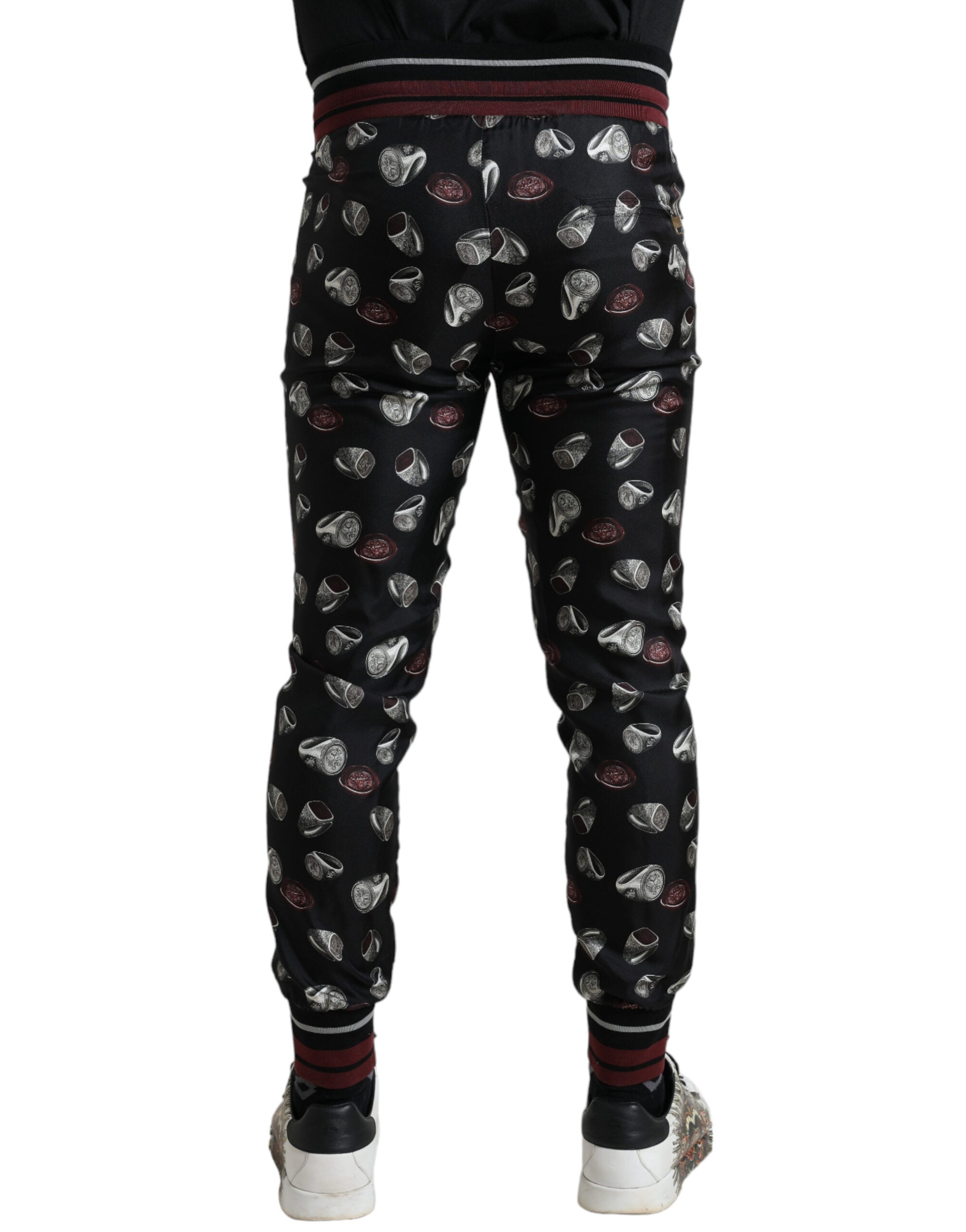 Dolce & Gabbana Black Ring Silk Jogging Trousers Pants Dolce & Gabbana