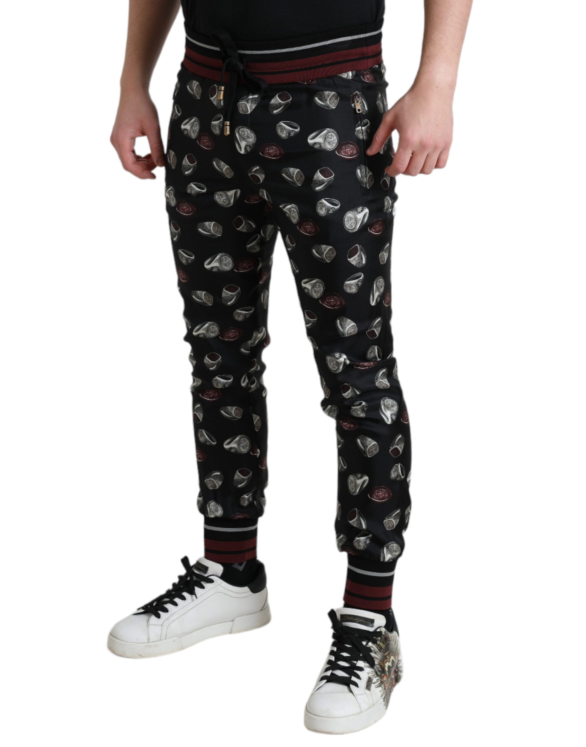 Dolce & Gabbana Black Ring Silk Jogging Trousers Pants Dolce & Gabbana