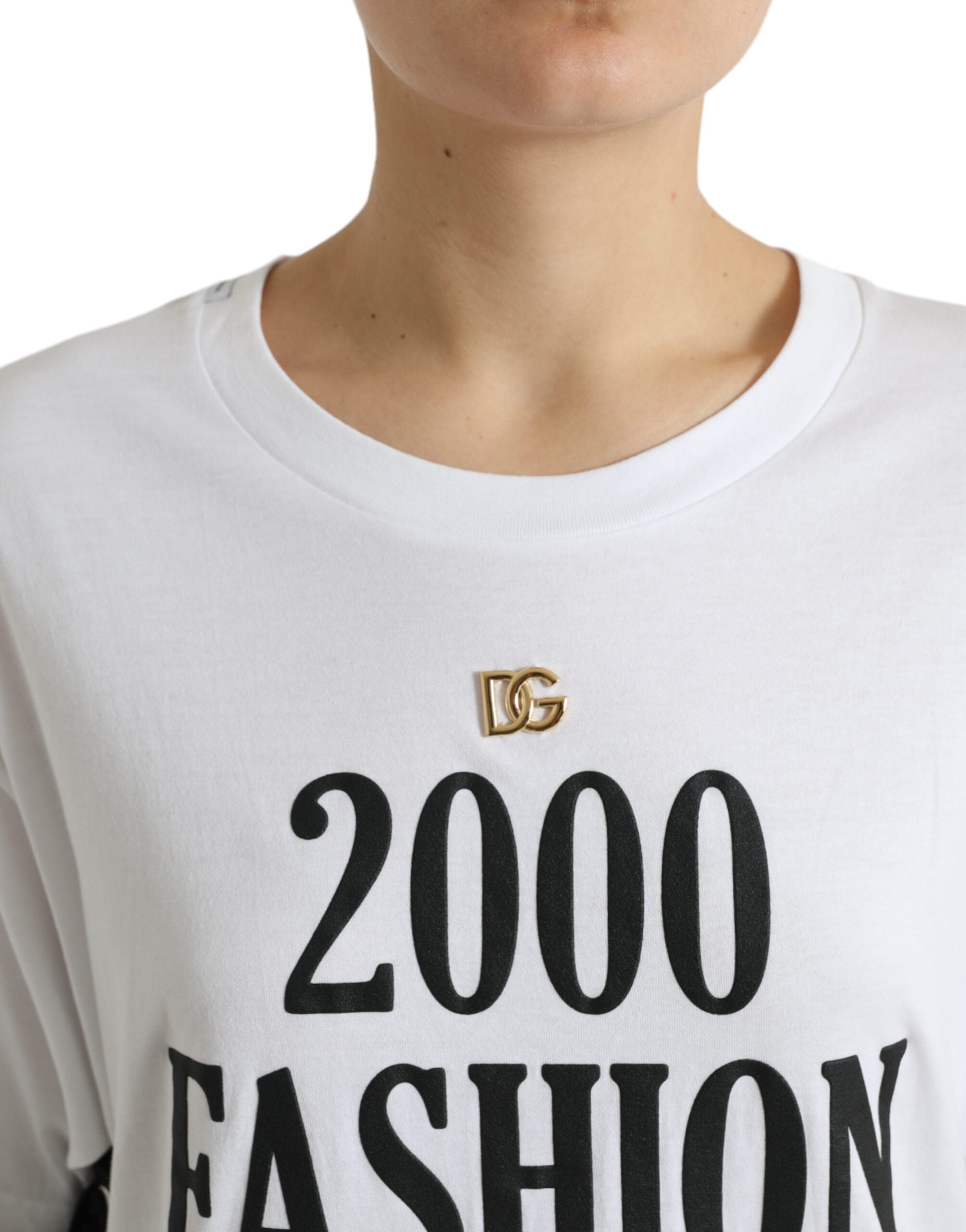 Dolce & Gabbana White Slogan Print Lacing Detailed T-shirt Dolce & Gabbana