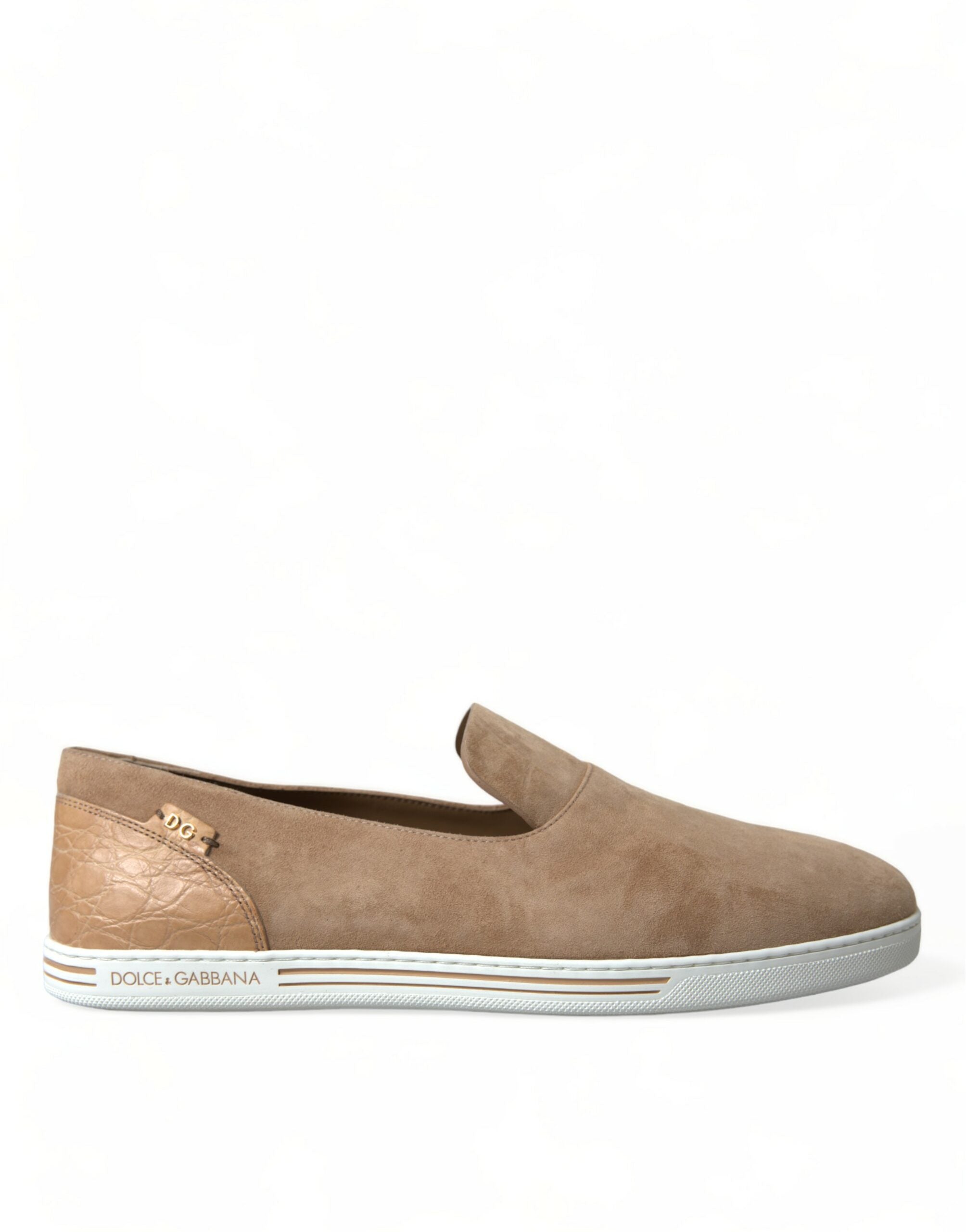Dolce & Gabbana Beige Suede Caiman Men Loafers Slippers Shoes Dolce & Gabbana