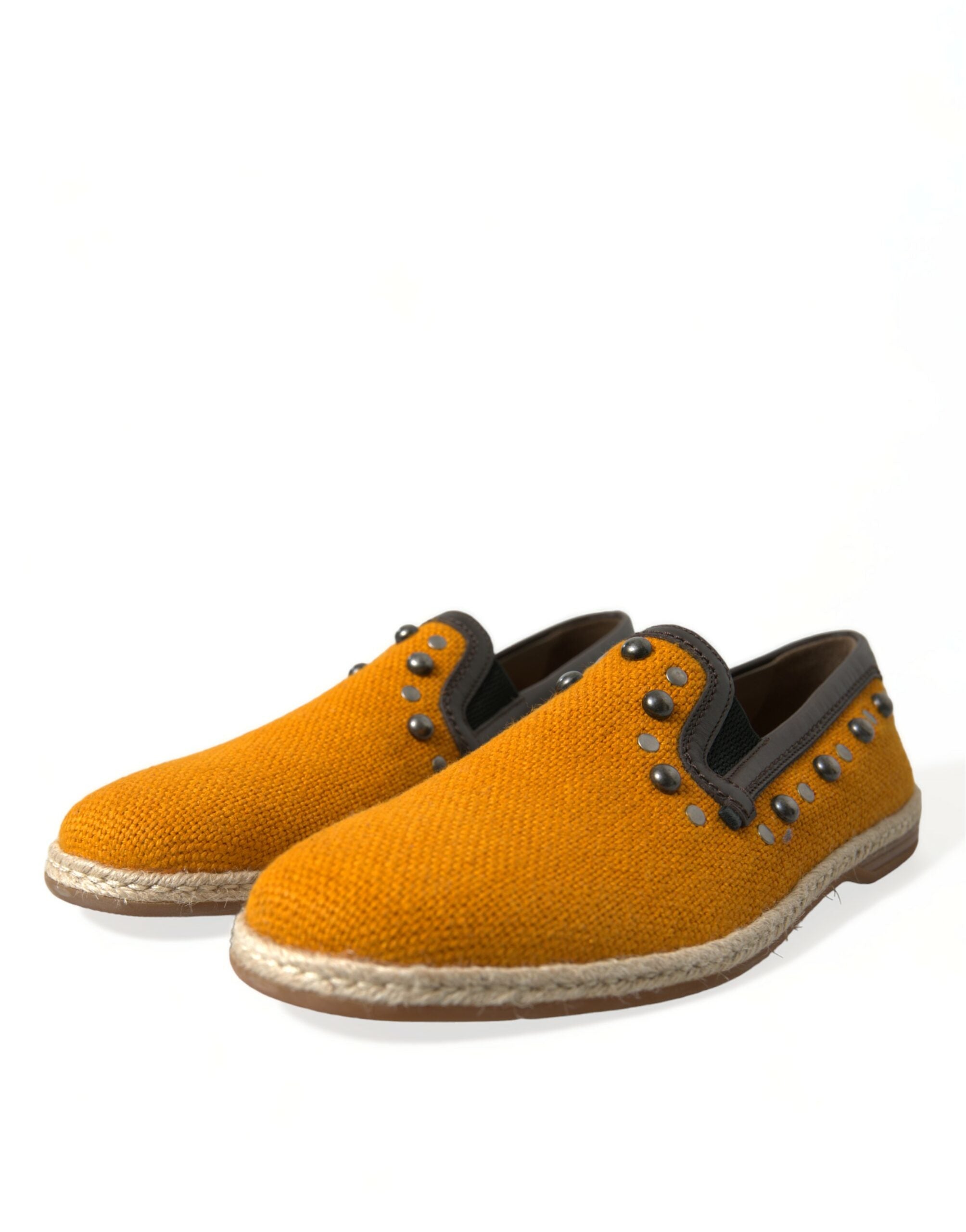 Dolce & Gabbana Orange Linen Leather Studded Loafers Shoes Dolce & Gabbana