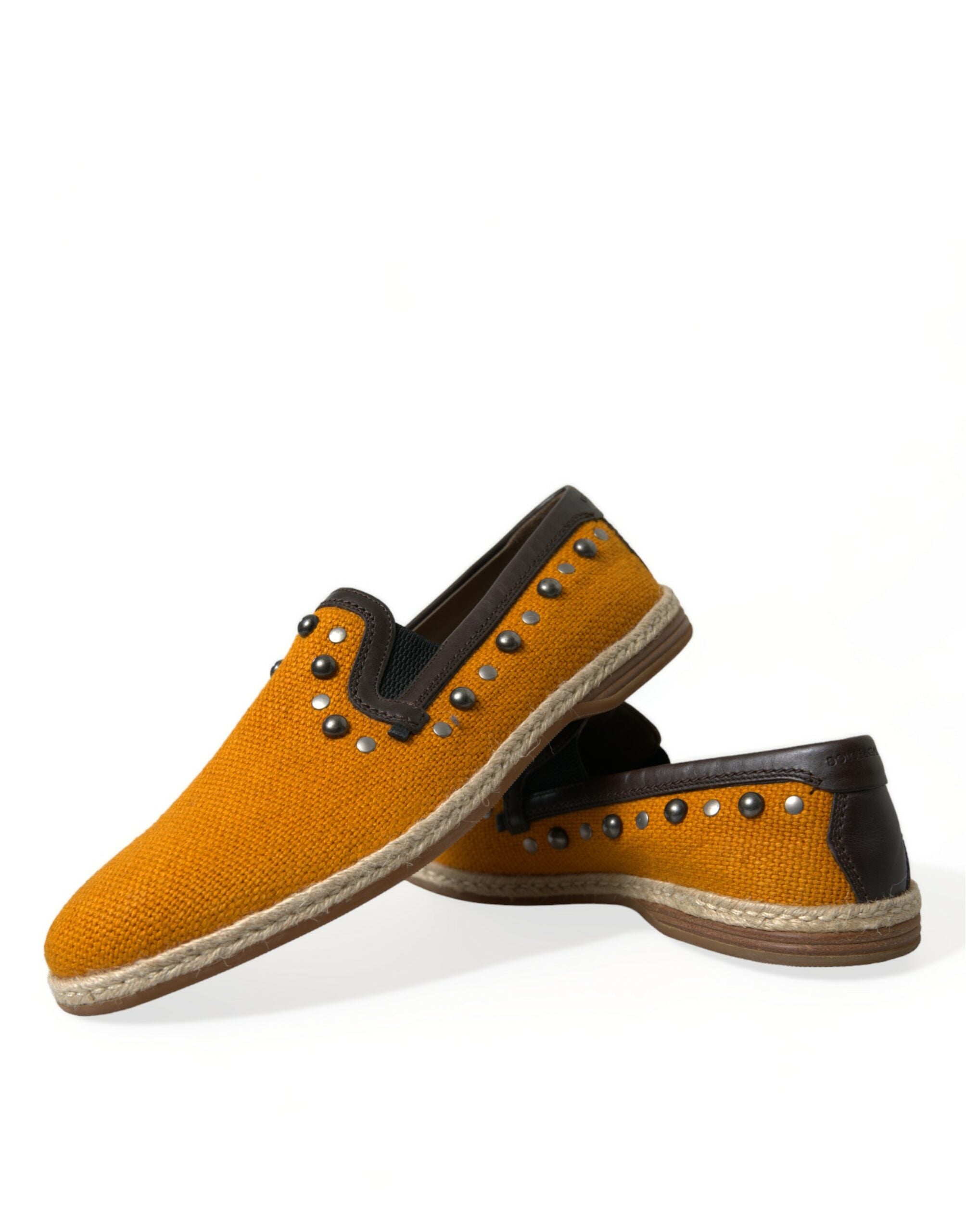 Dolce & Gabbana Orange Linen Leather Studded Loafers Shoes Dolce & Gabbana