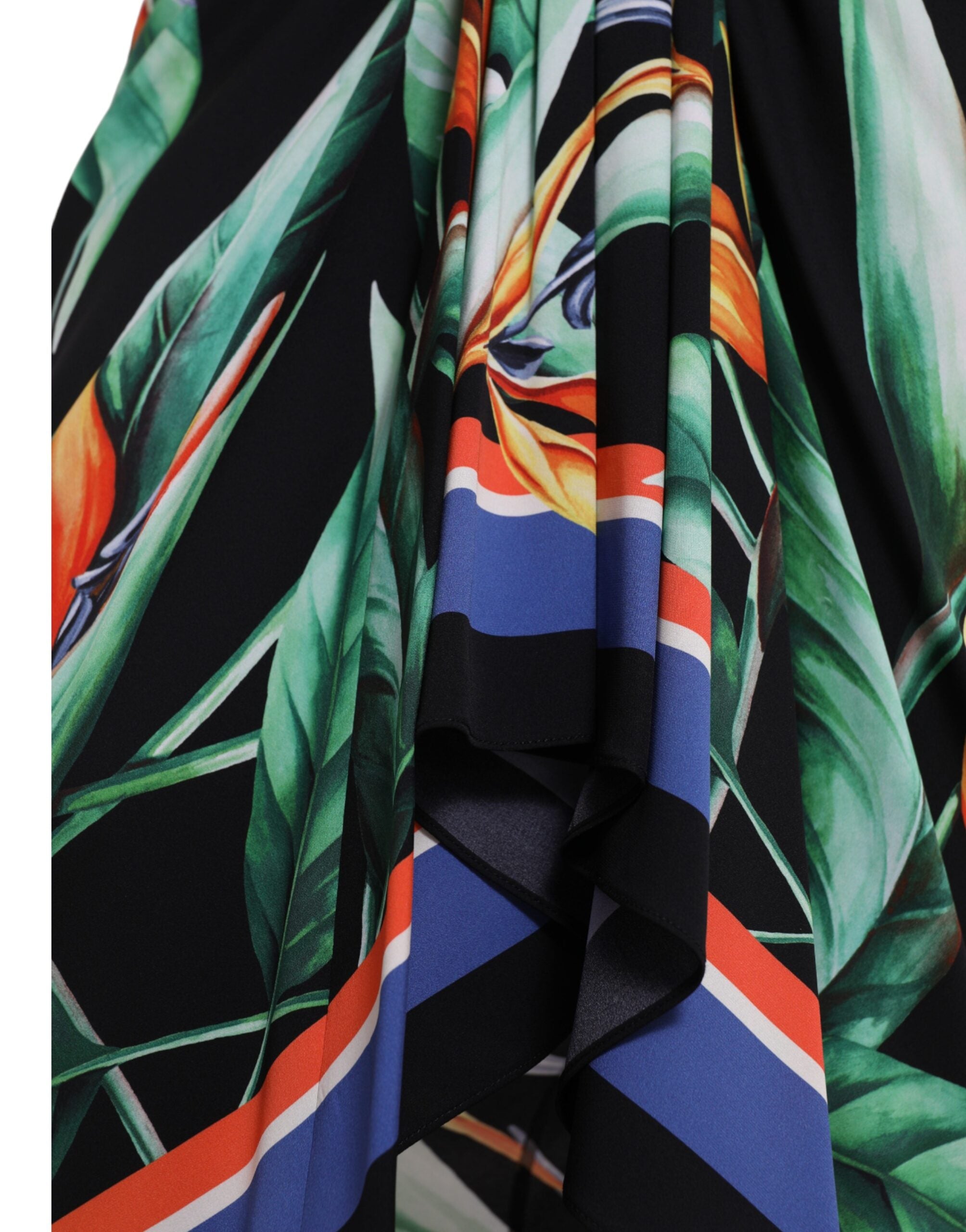 Dolce & Gabbana Black Strelitzia High Waist Wrap Midi Skirt Dolce & Gabbana