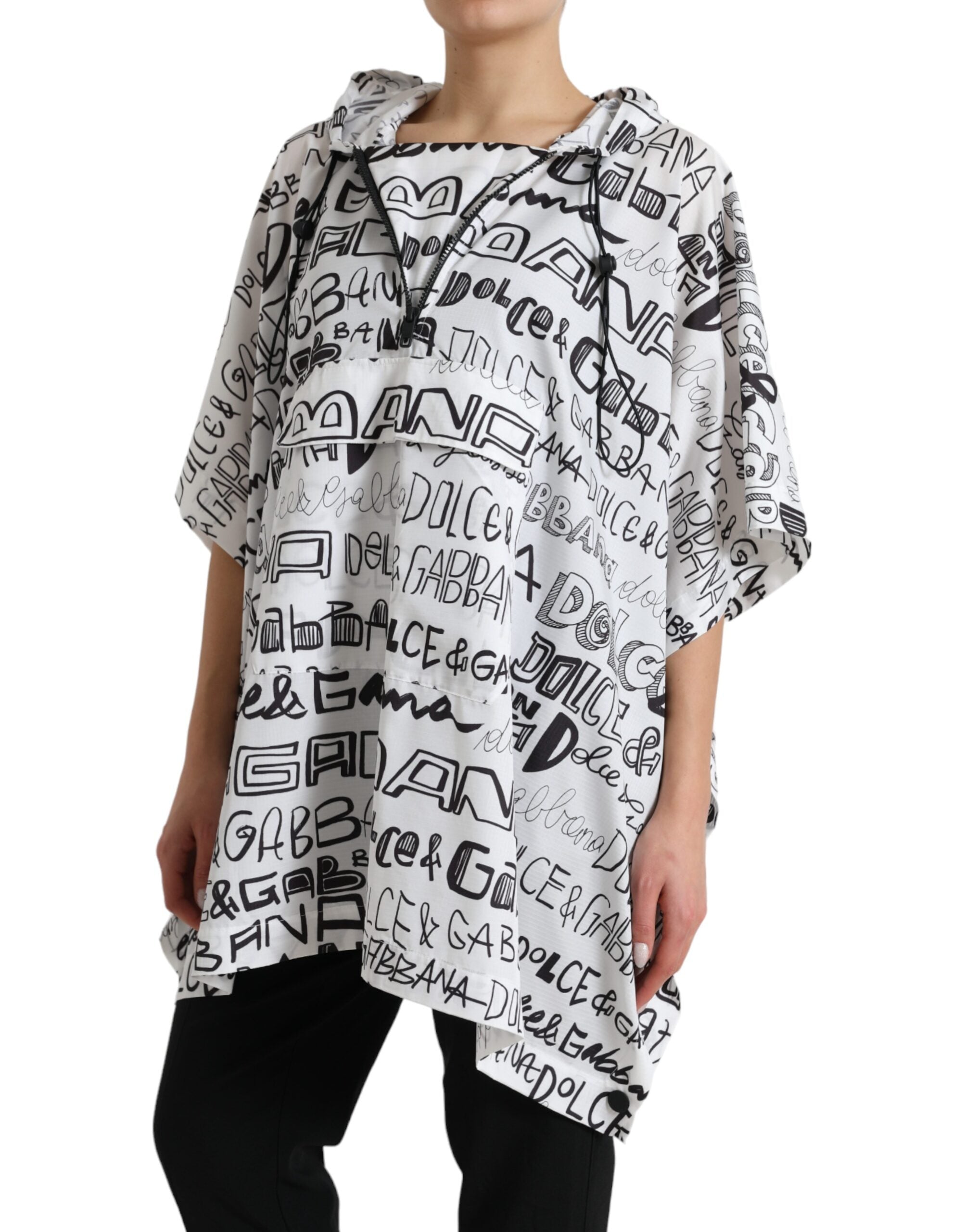Dolce & Gabbana White Logo Print Hooded Blouson T-shirt Top Dolce & Gabbana