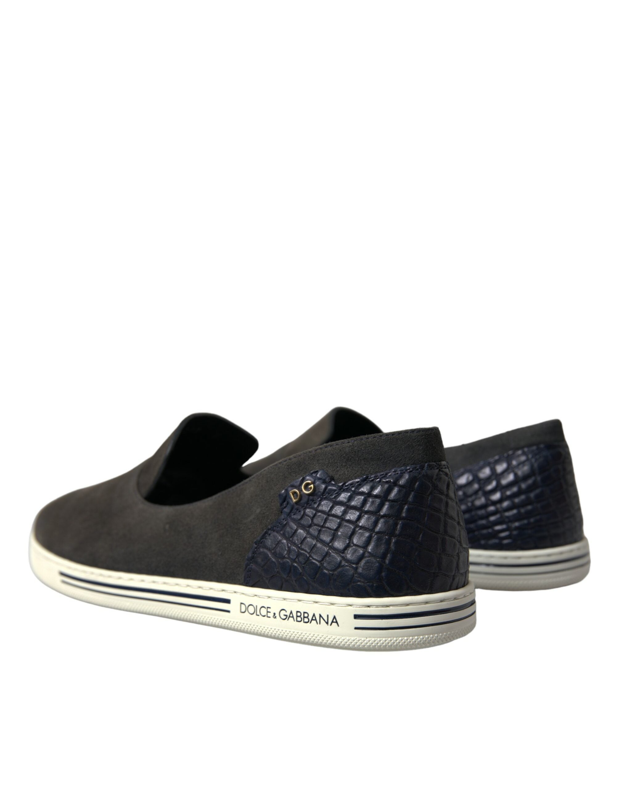 Dolce & Gabbana Blue Suede Caiman Men Loafers Slippers Shoes Dolce & Gabbana