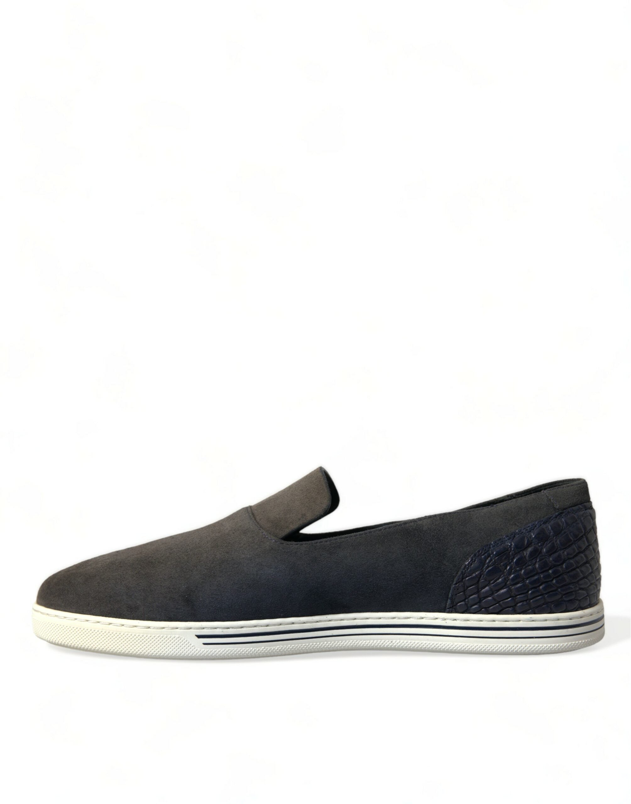 Dolce & Gabbana Blue Suede Caiman Men Loafers Slippers Shoes Dolce & Gabbana