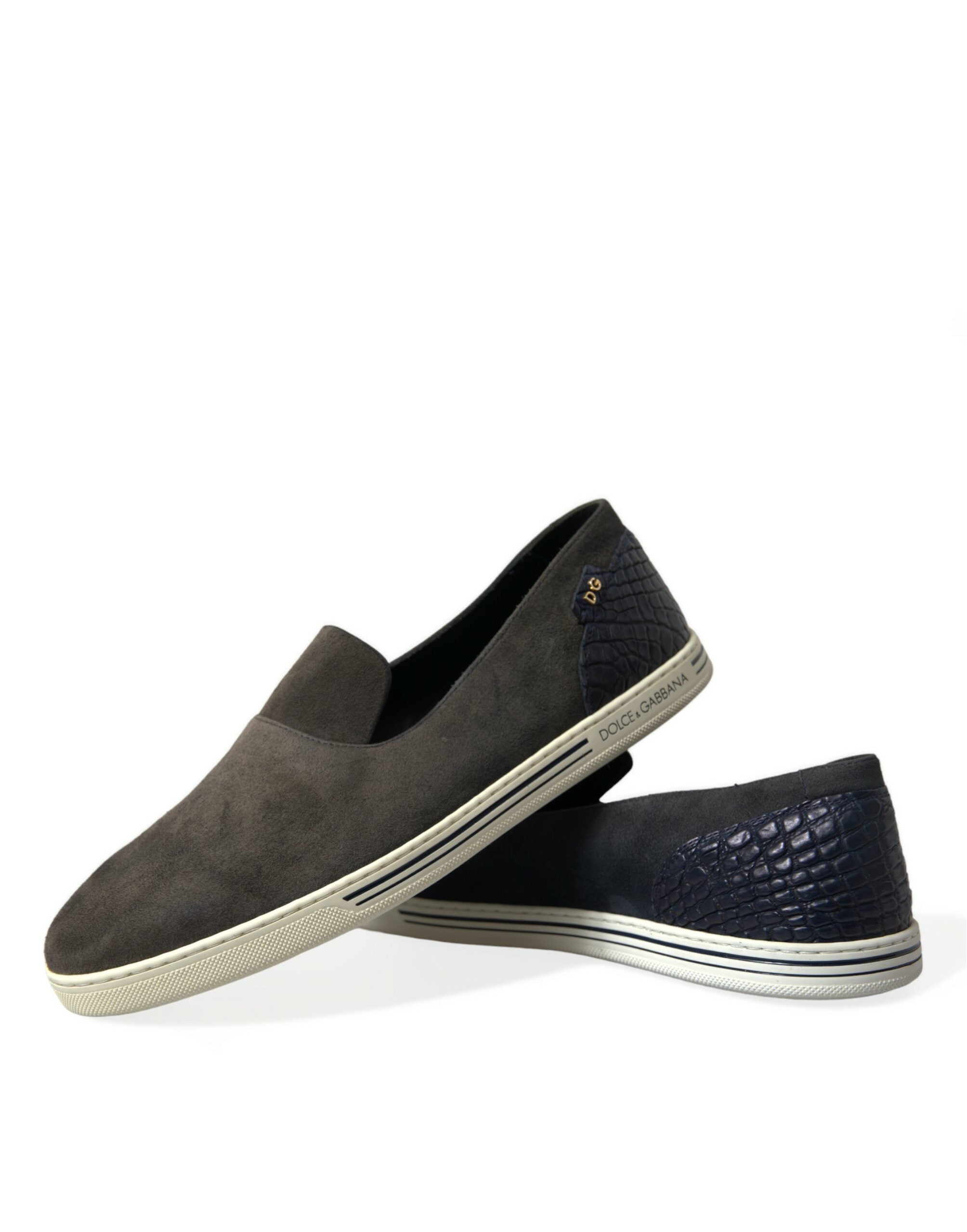 Dolce & Gabbana Blue Suede Caiman Men Loafers Slippers Shoes Dolce & Gabbana