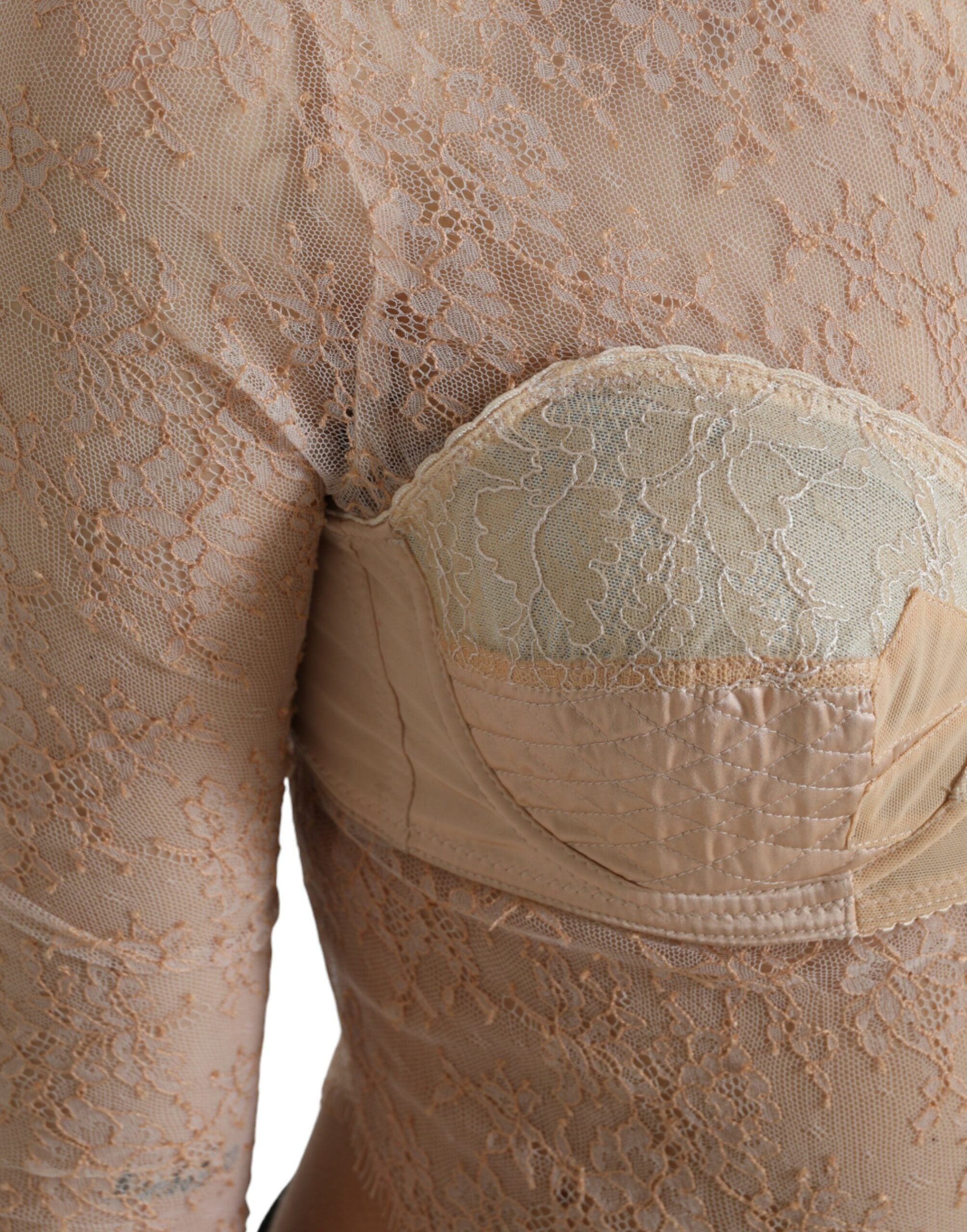 Dolce & Gabbana Beige Nylon Floral Lace Bustier Cropped Top Dolce & Gabbana