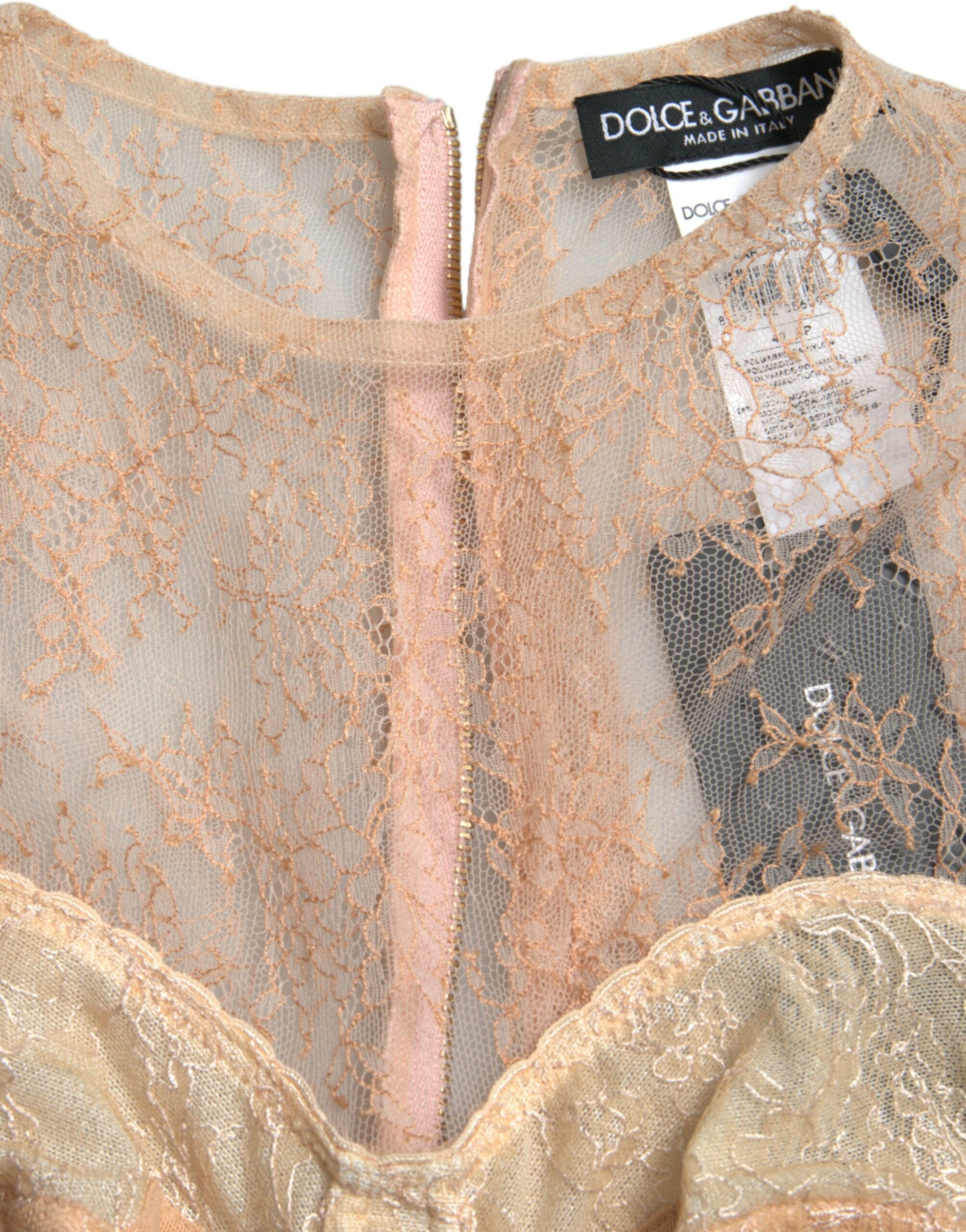 Dolce & Gabbana Beige Nylon Floral Lace Bustier Cropped Top Dolce & Gabbana