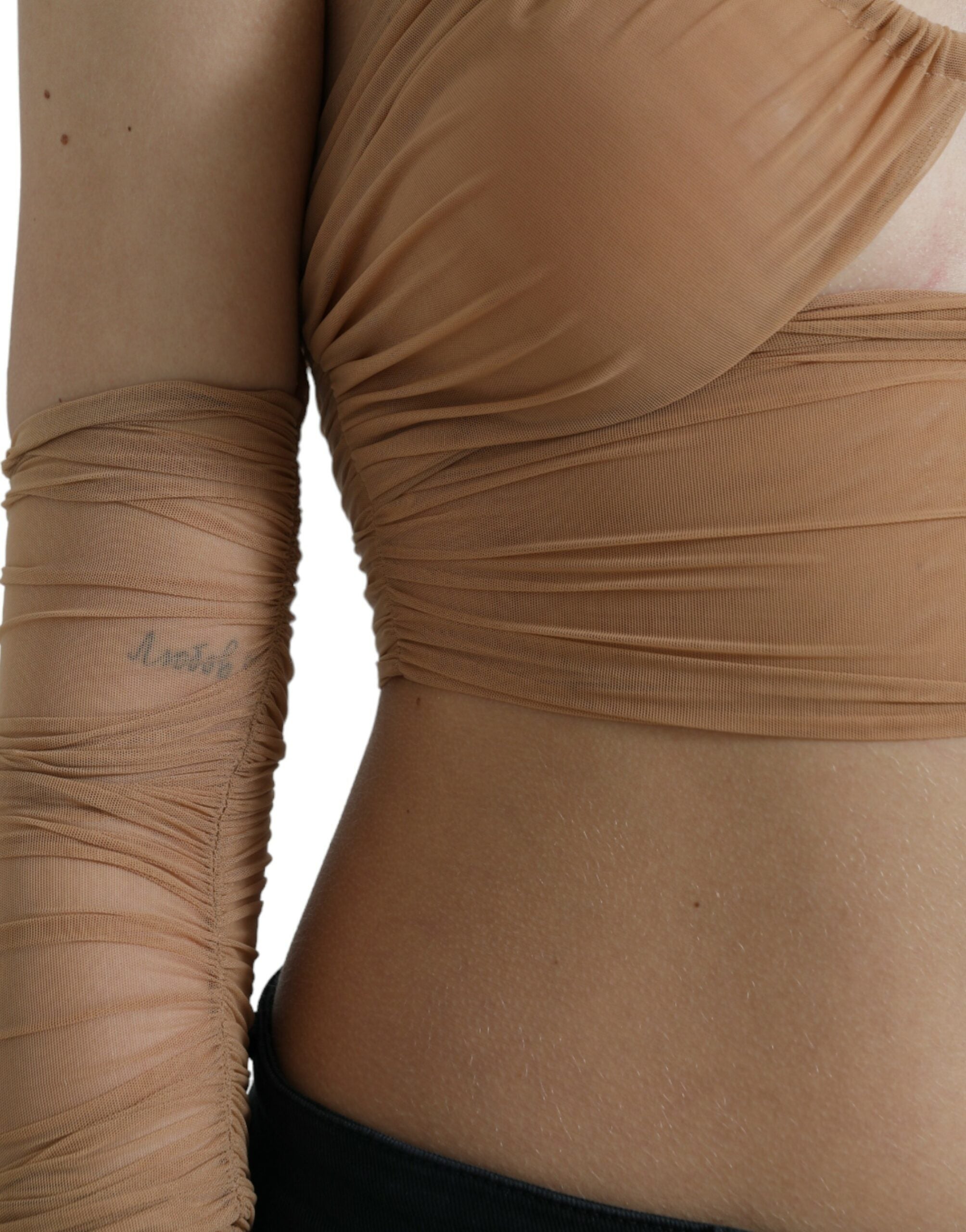 Dolce & Gabbana Brown Nylon Stretch Open Shoulder Cropped Top Dolce & Gabbana