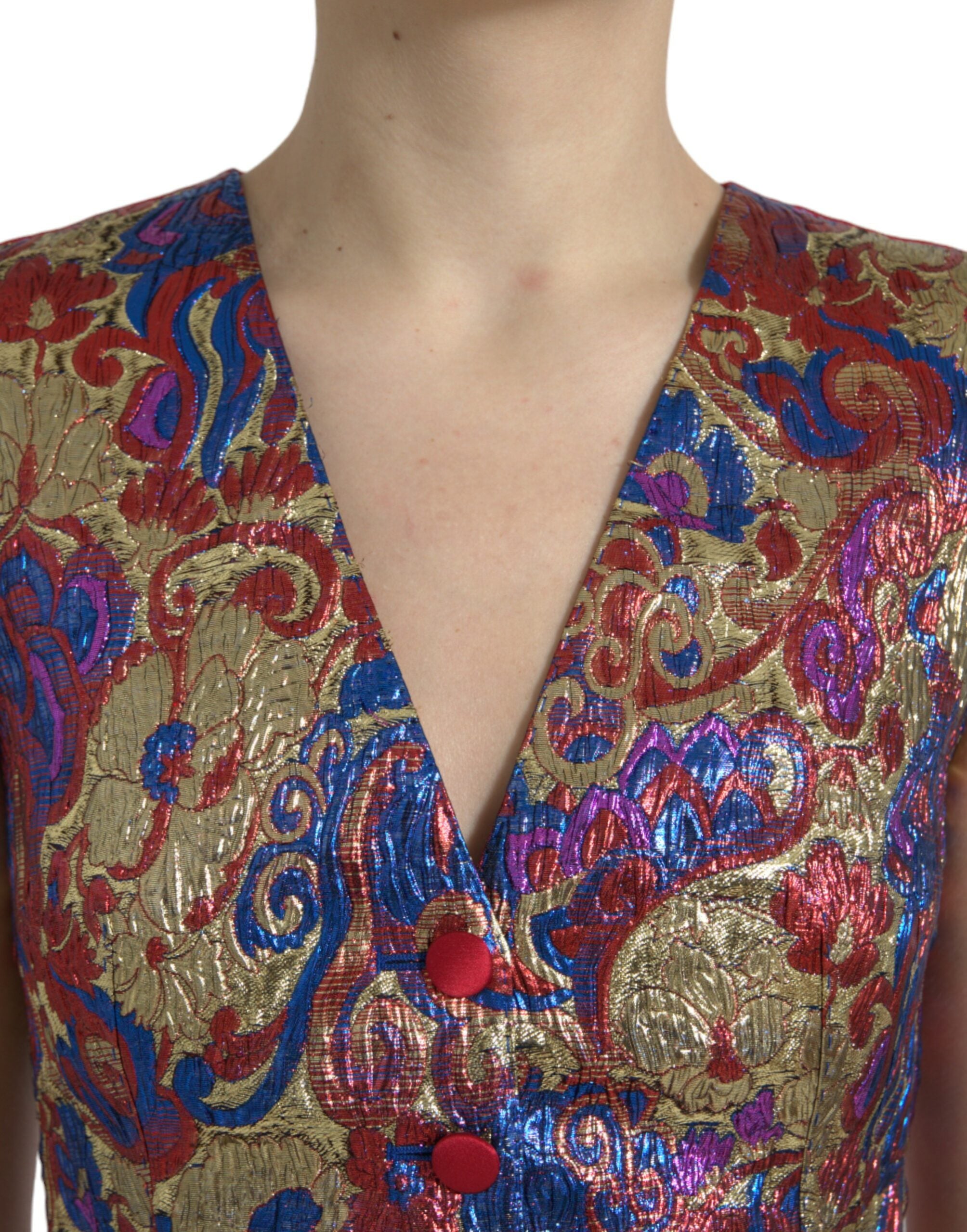 Dolce & Gabbana Multicolor Jacquard Button Waistcoat Vest Top Dolce & Gabbana