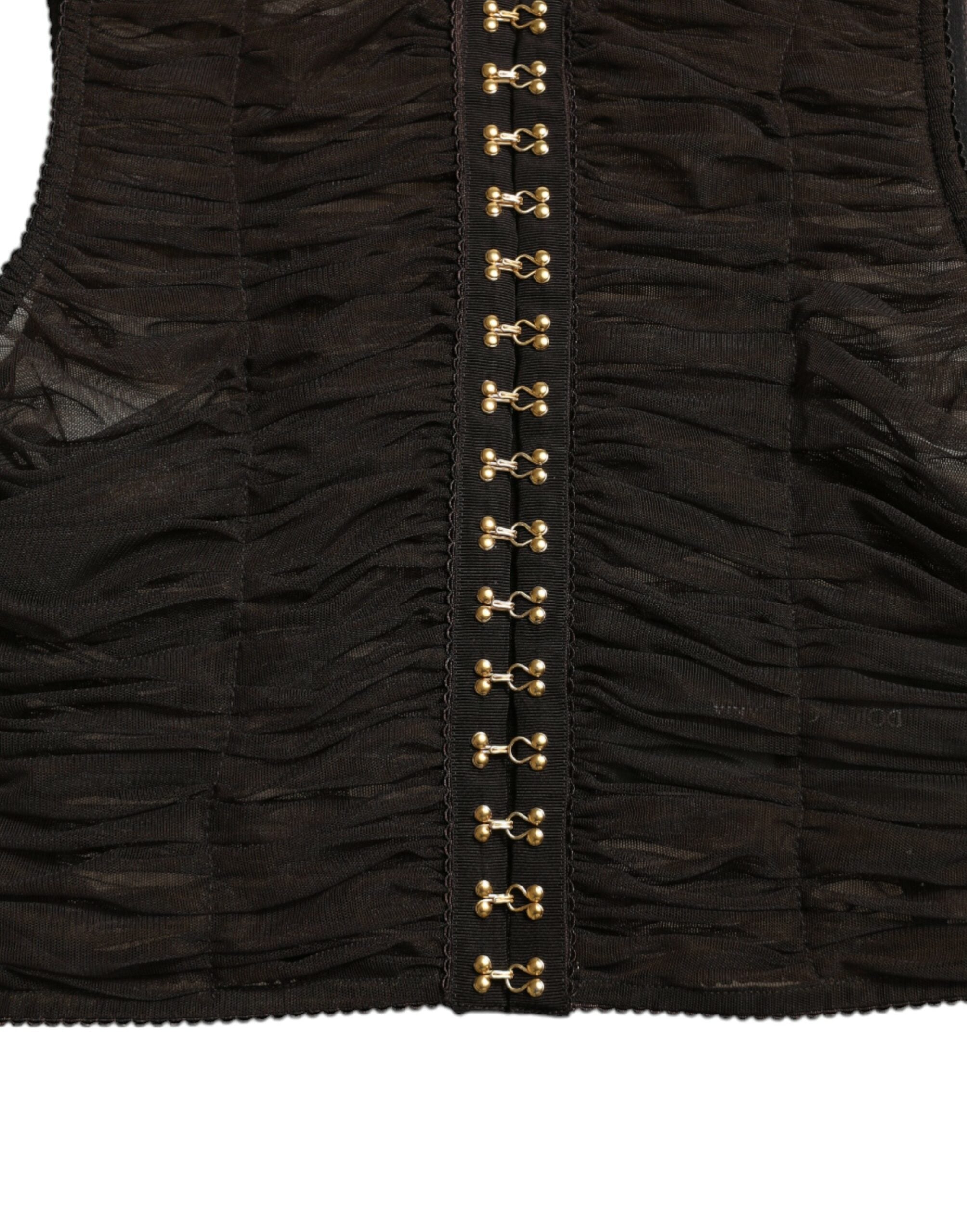 Dolce & Gabbana Brown Embellished Nylon Stretch Cropped Top Dolce & Gabbana