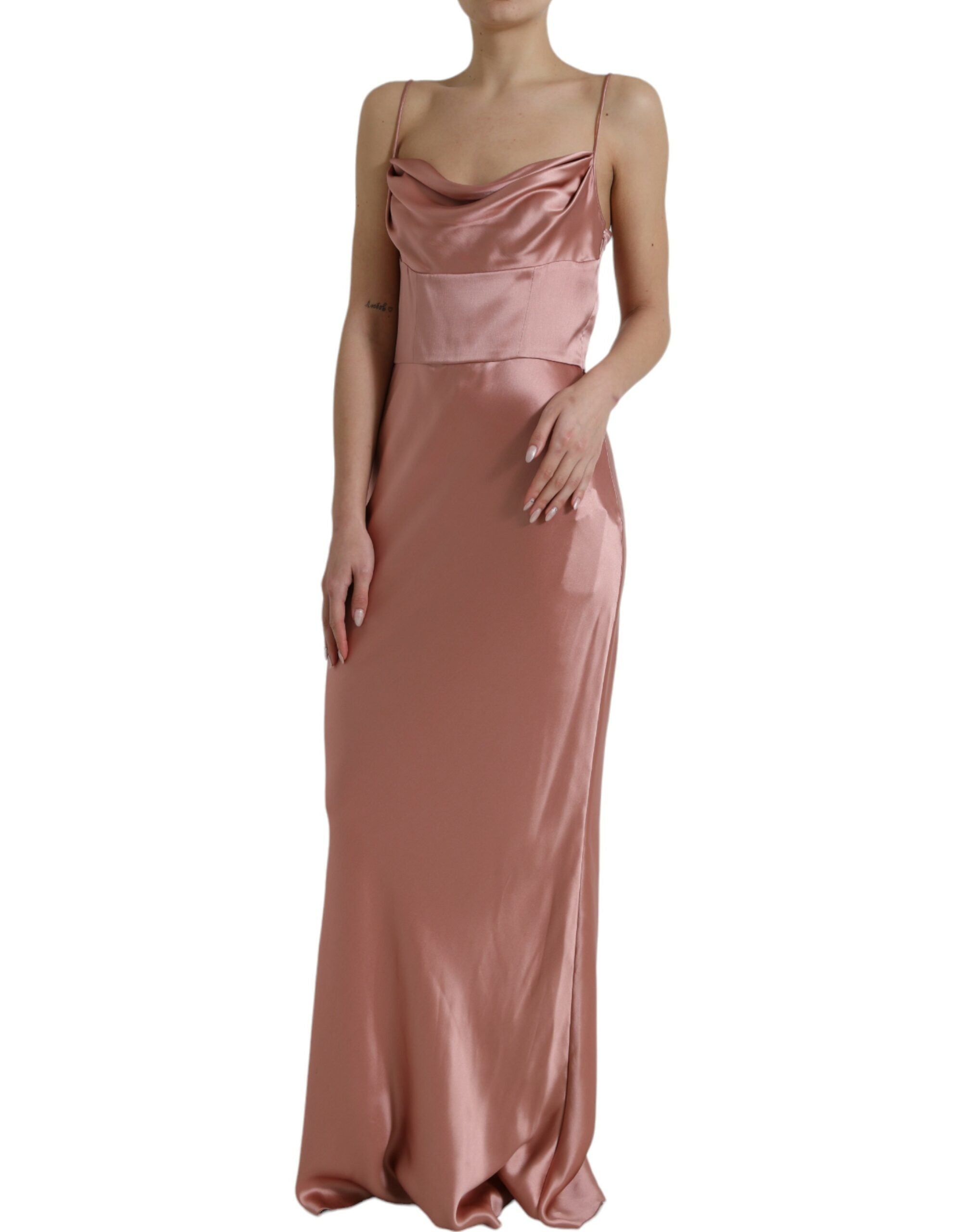 Dolce & Gabbana Pink Silk Spaghetti Straps Long Gown Dress Dolce & Gabbana