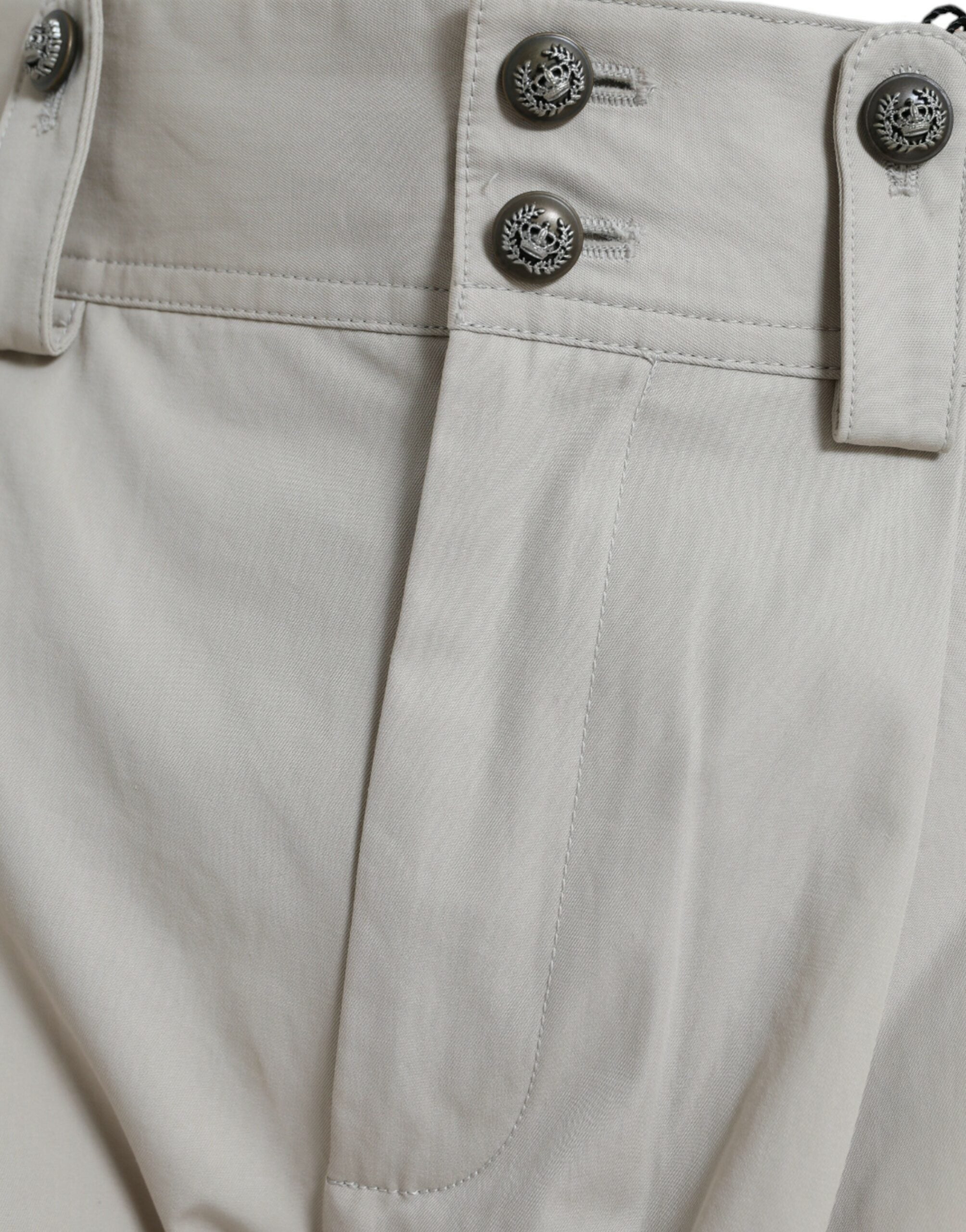 Dolce & Gabbana Beige Cotton High Waist Tapered Pants Dolce & Gabbana