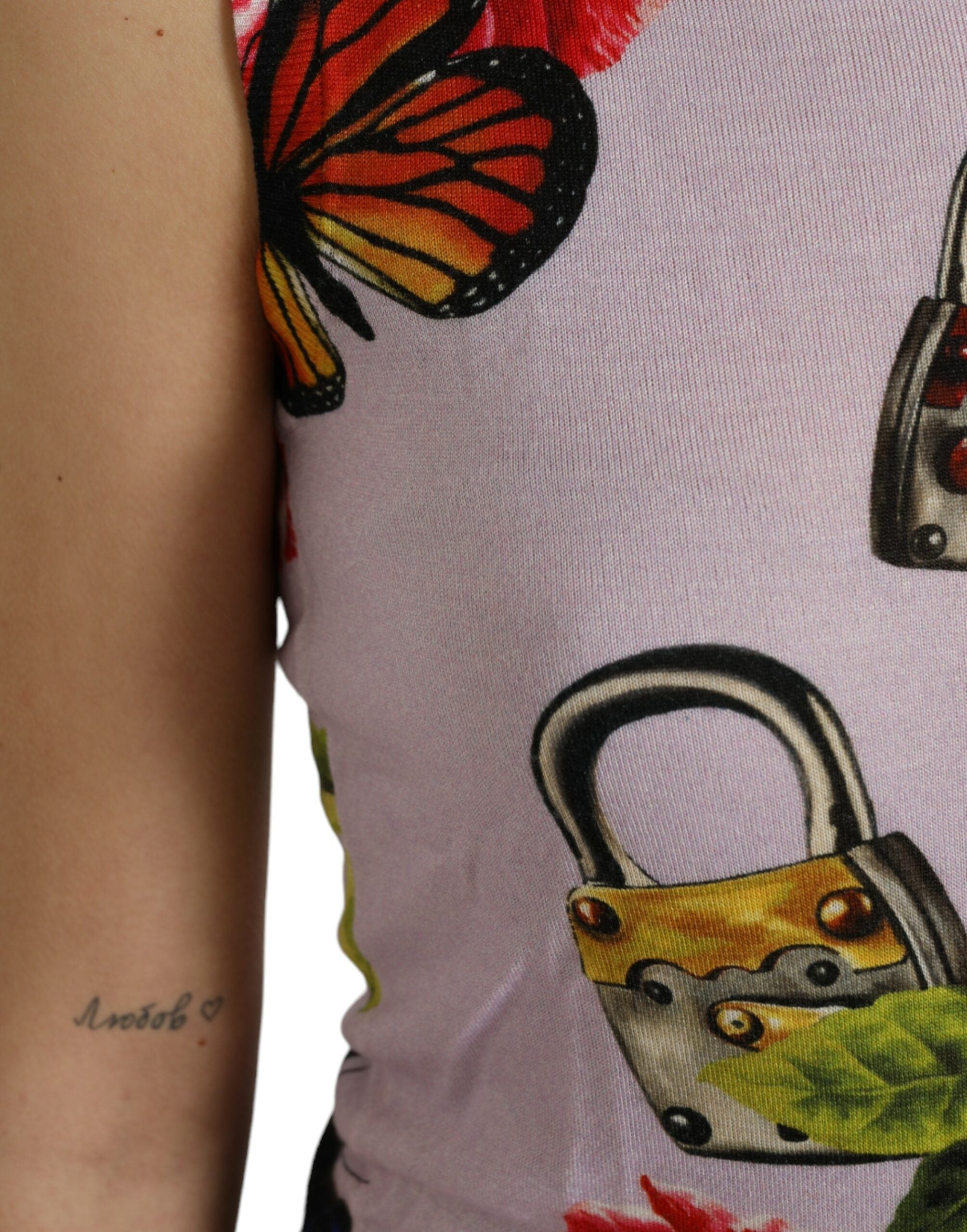 Dolce & Gabbana Multicolor Floral Padlock Butterfly Tank Top Dolce & Gabbana