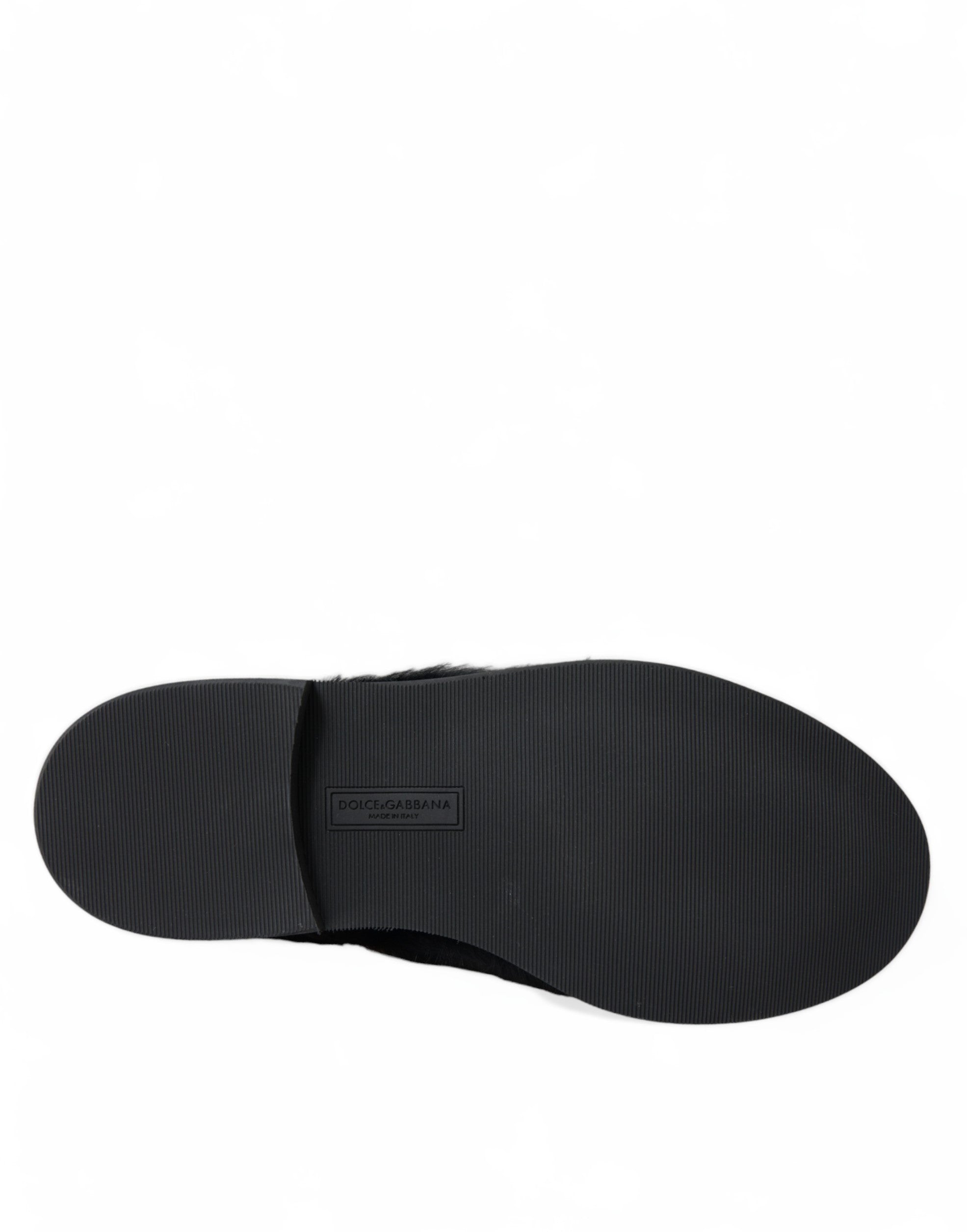 Dolce & Gabbana Black Fur Leather Lace Up Derby Dress Shoes Dolce & Gabbana