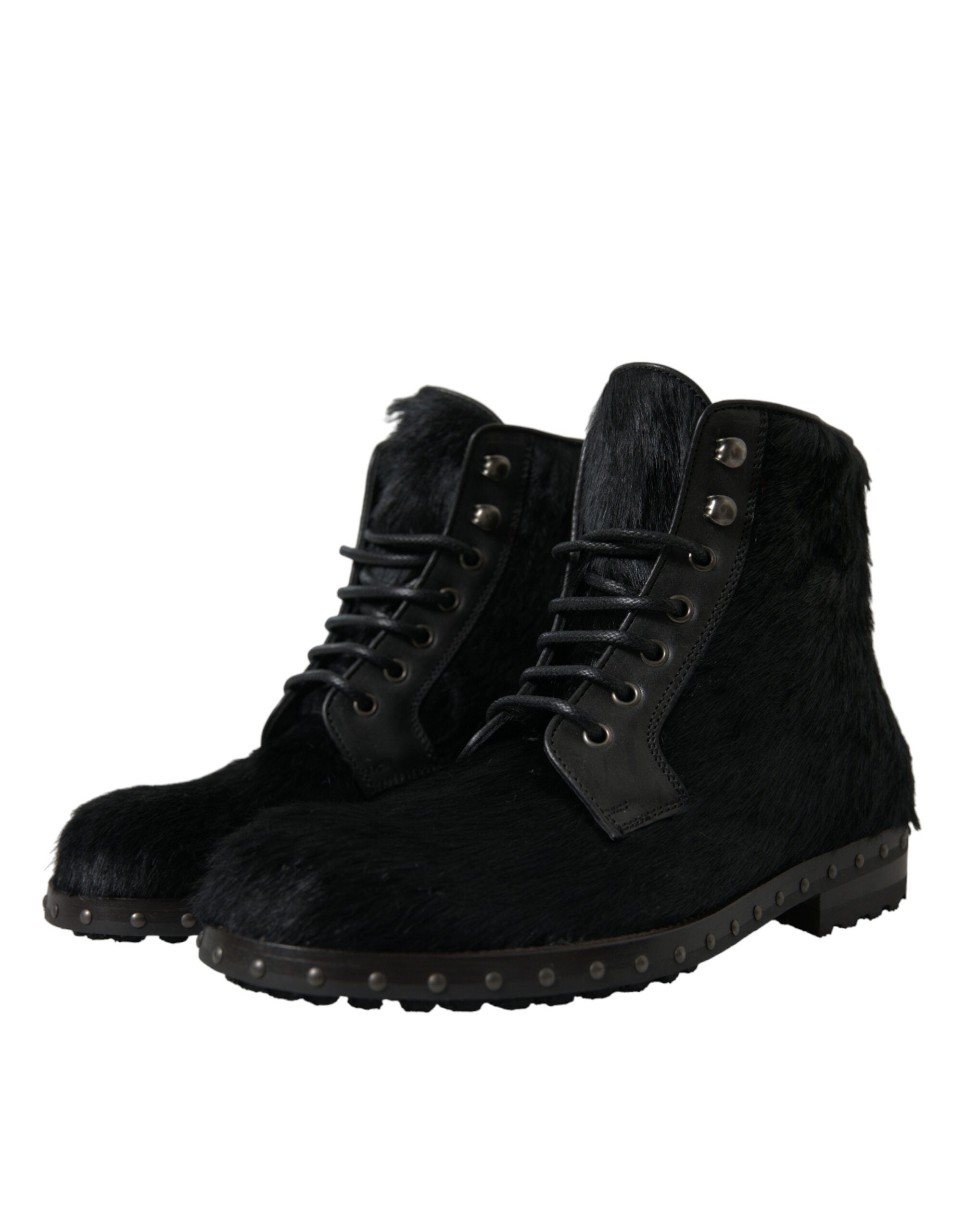 Dolce & Gabbana Black Pony Style Leather Mid Calf Boots Shoes Dolce & Gabbana