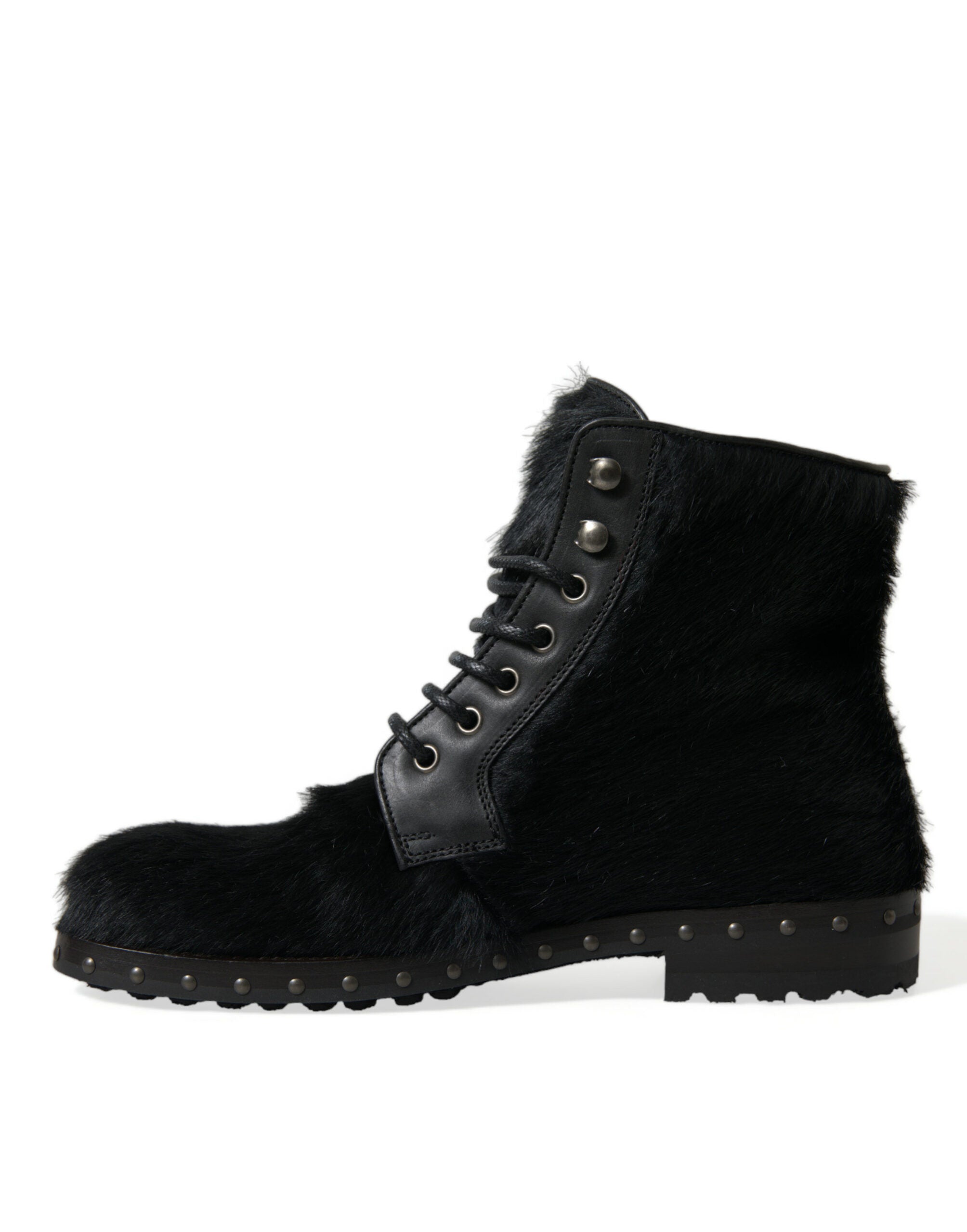 Dolce & Gabbana Black Pony Style Leather Mid Calf Boots Shoes Dolce & Gabbana