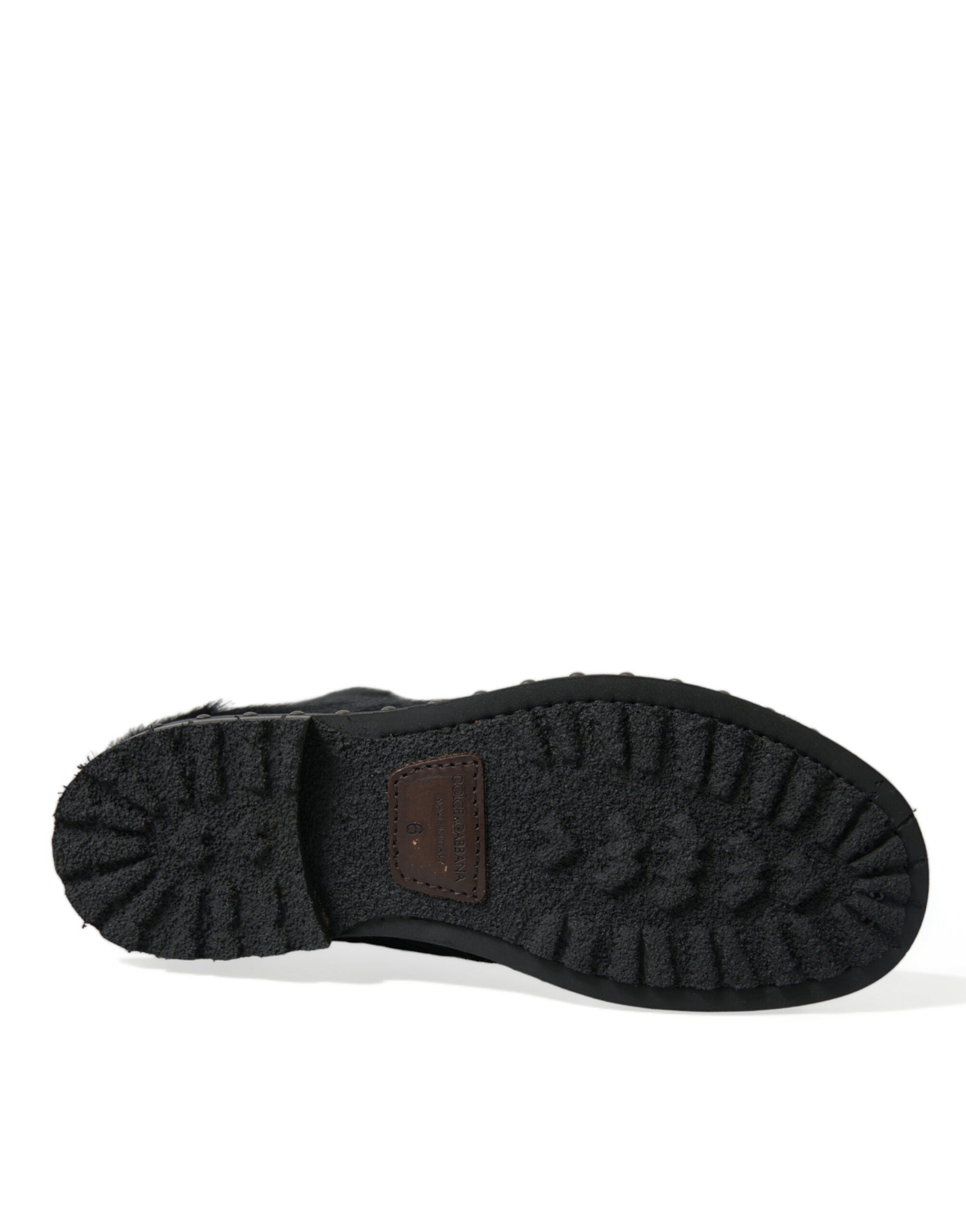 Dolce & Gabbana Black Pony Style Leather Mid Calf Boots Shoes Dolce & Gabbana
