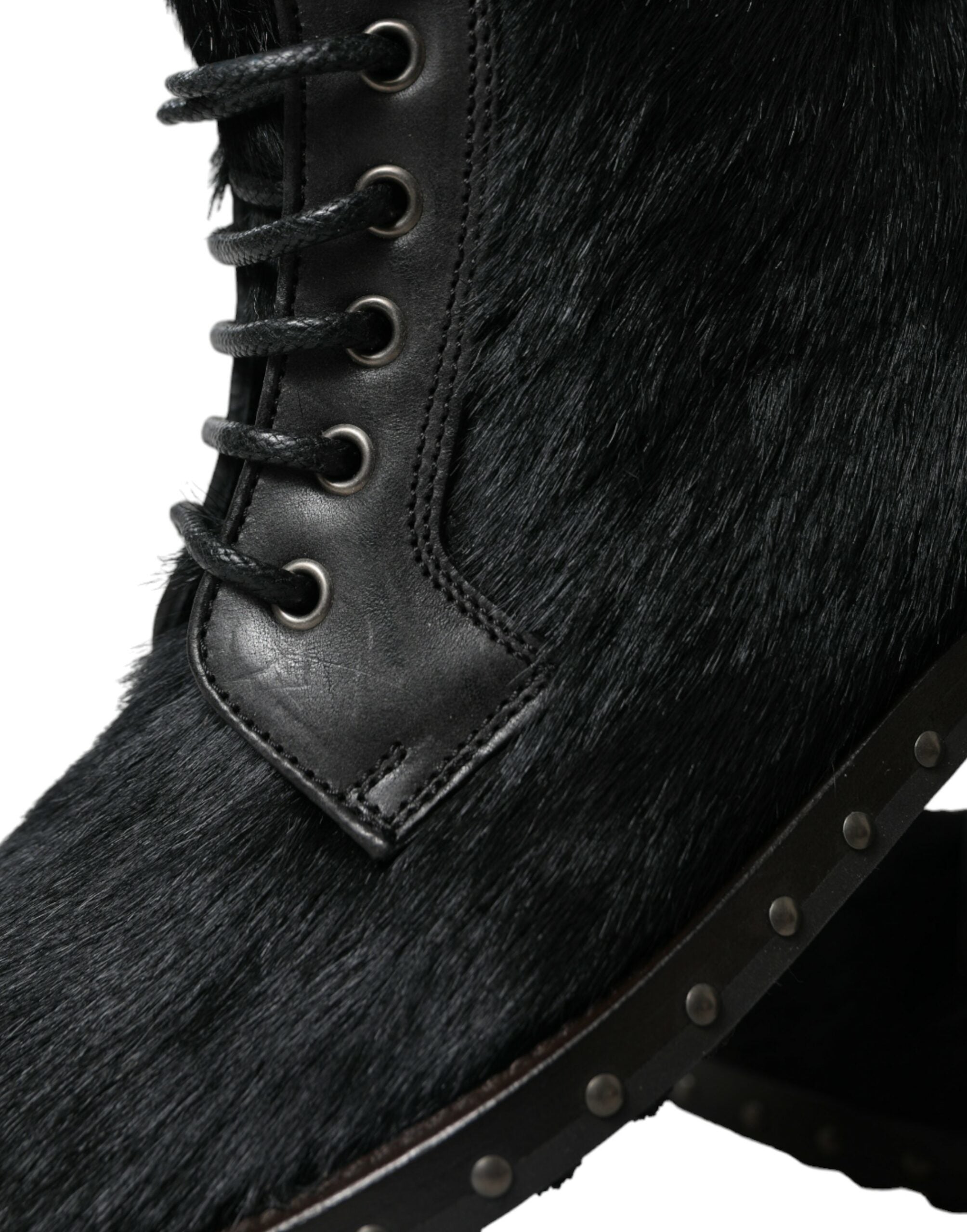 Dolce & Gabbana Black Pony Style Leather Mid Calf Boots Shoes Dolce & Gabbana