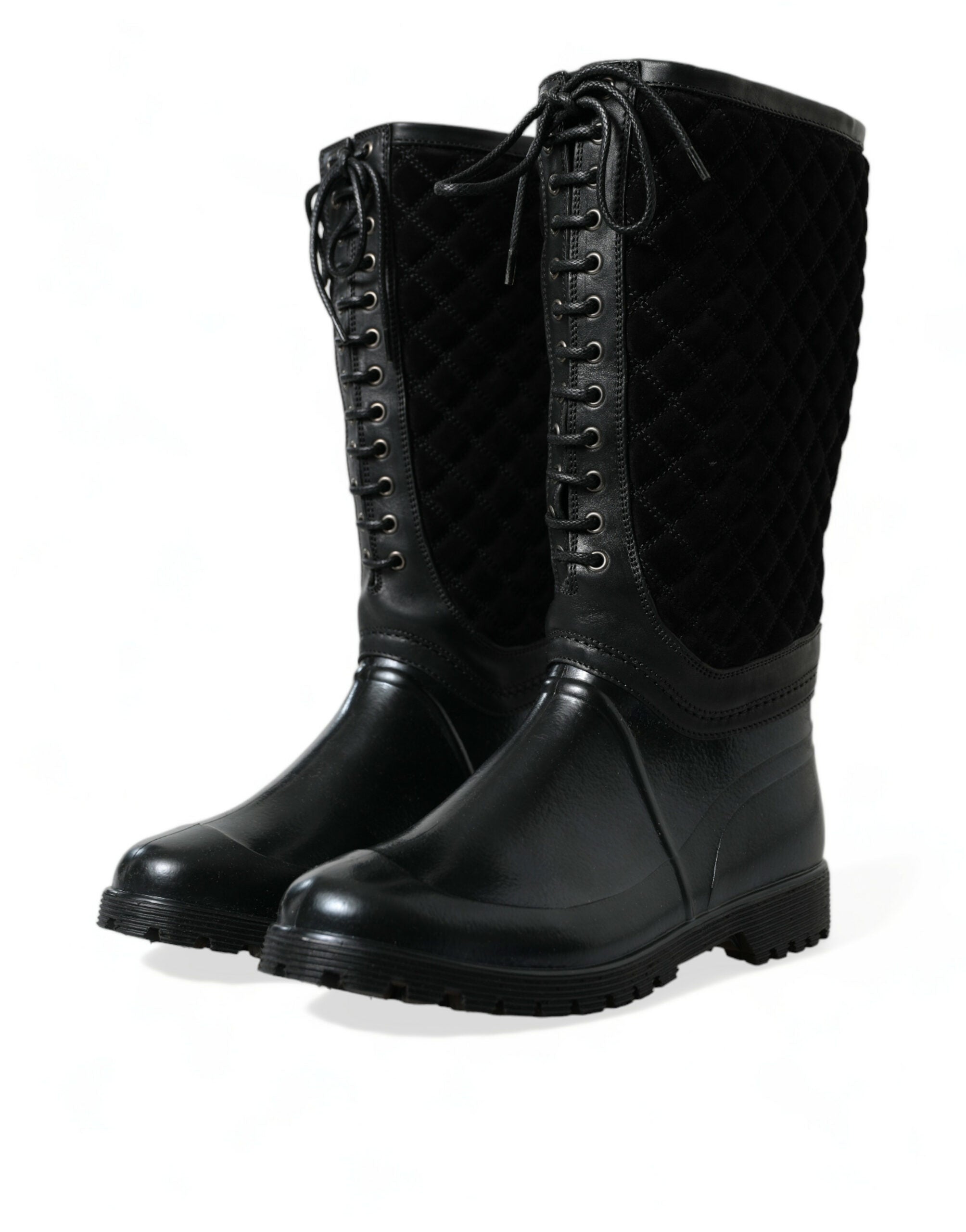 Dolce & Gabbana Black Chioggia Rubber Suede Rain Boots Shoes Dolce & Gabbana