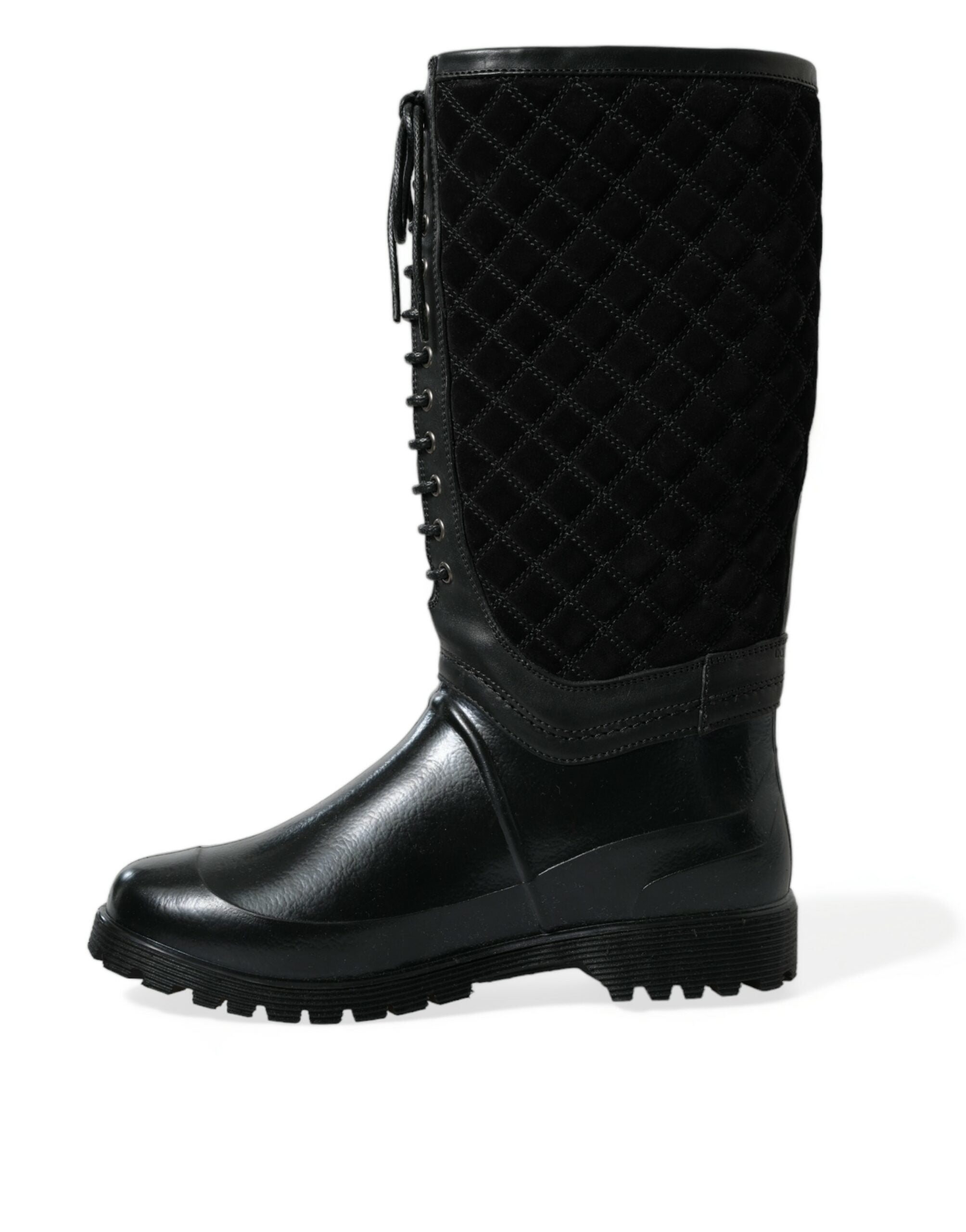 Dolce & Gabbana Black Chioggia Rubber Suede Rain Boots Shoes Dolce & Gabbana