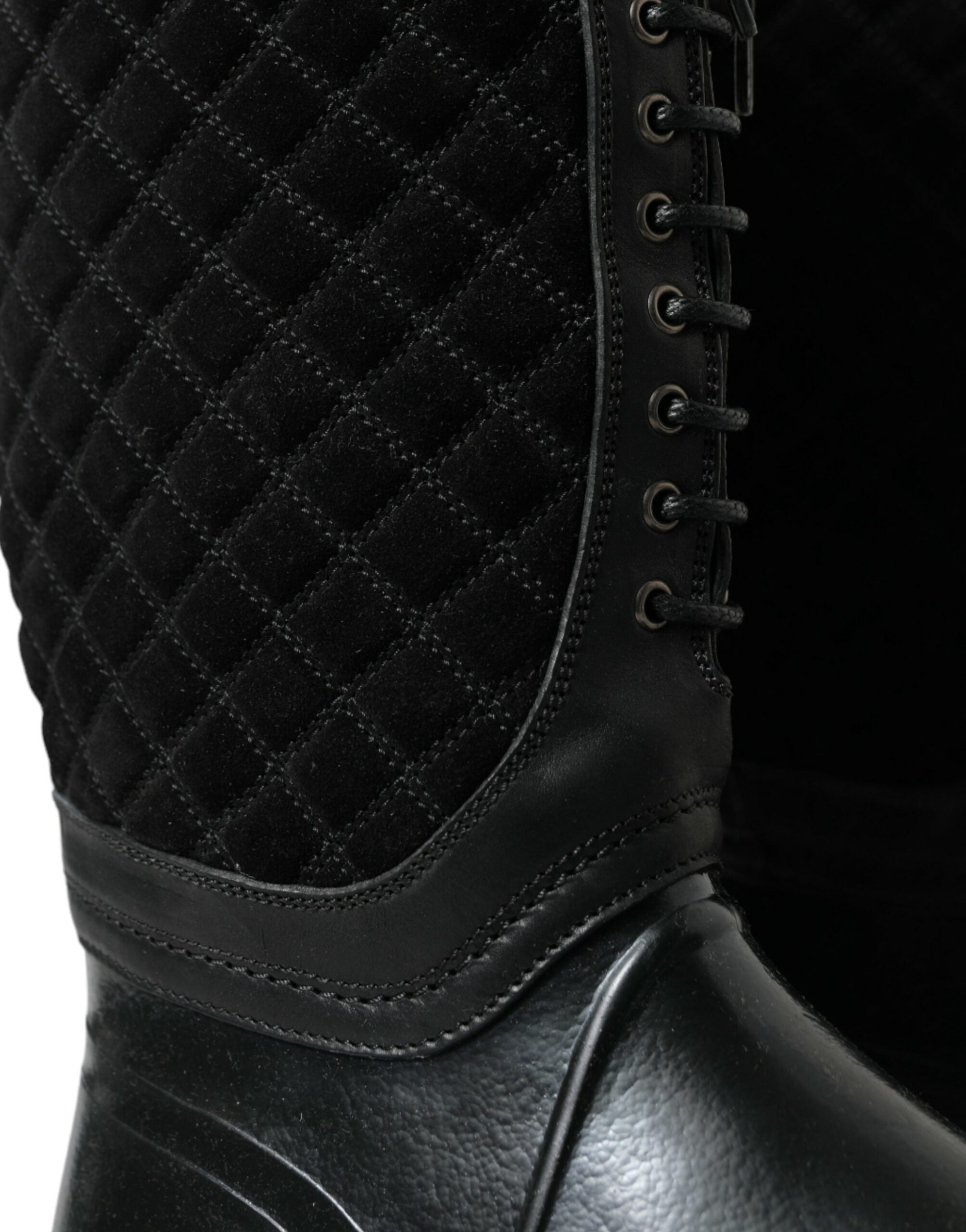 Dolce & Gabbana Black Chioggia Rubber Suede Rain Boots Shoes Dolce & Gabbana