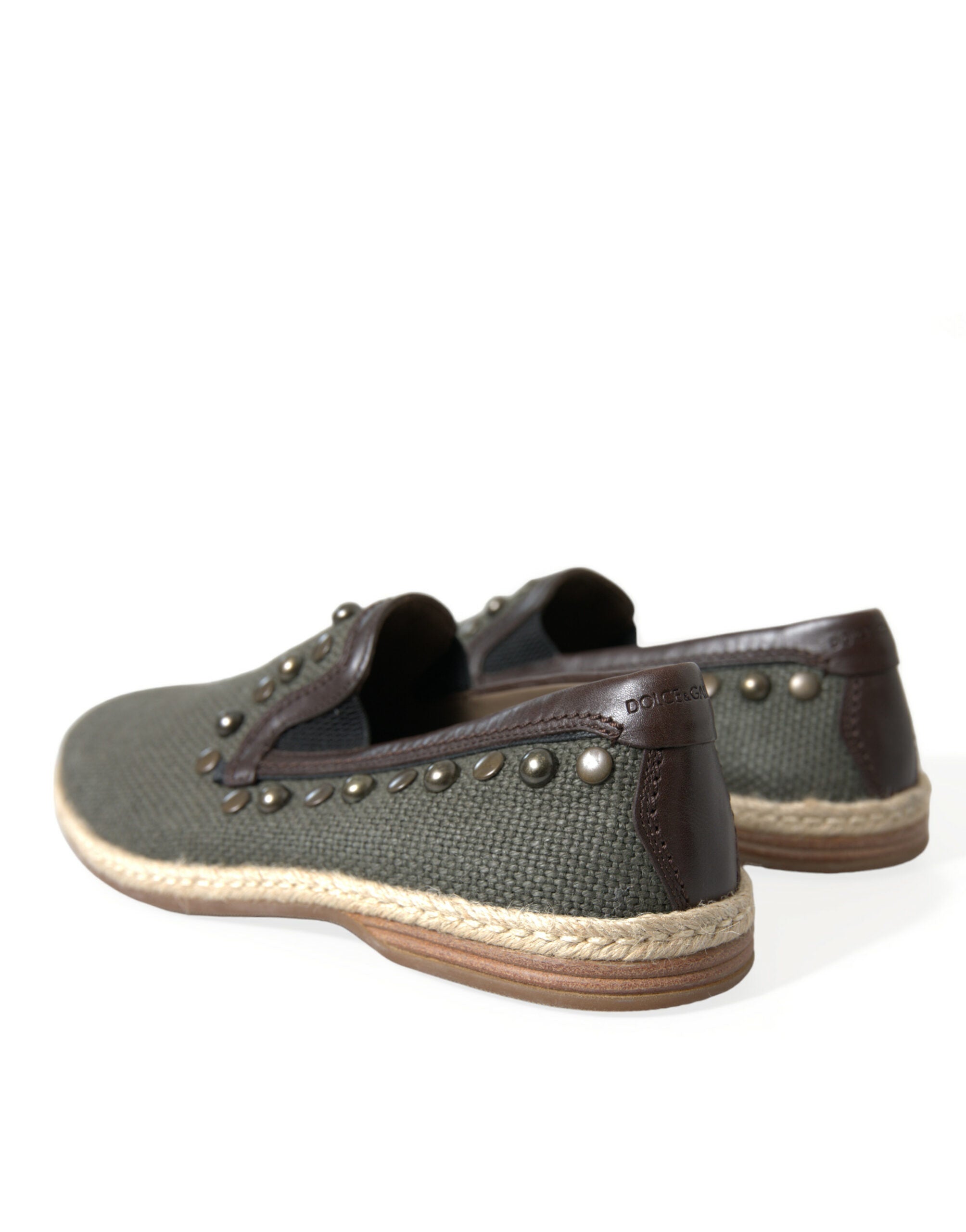 Dolce & Gabbana Gray Linen Leather Studded Loafers Shoes Dolce & Gabbana