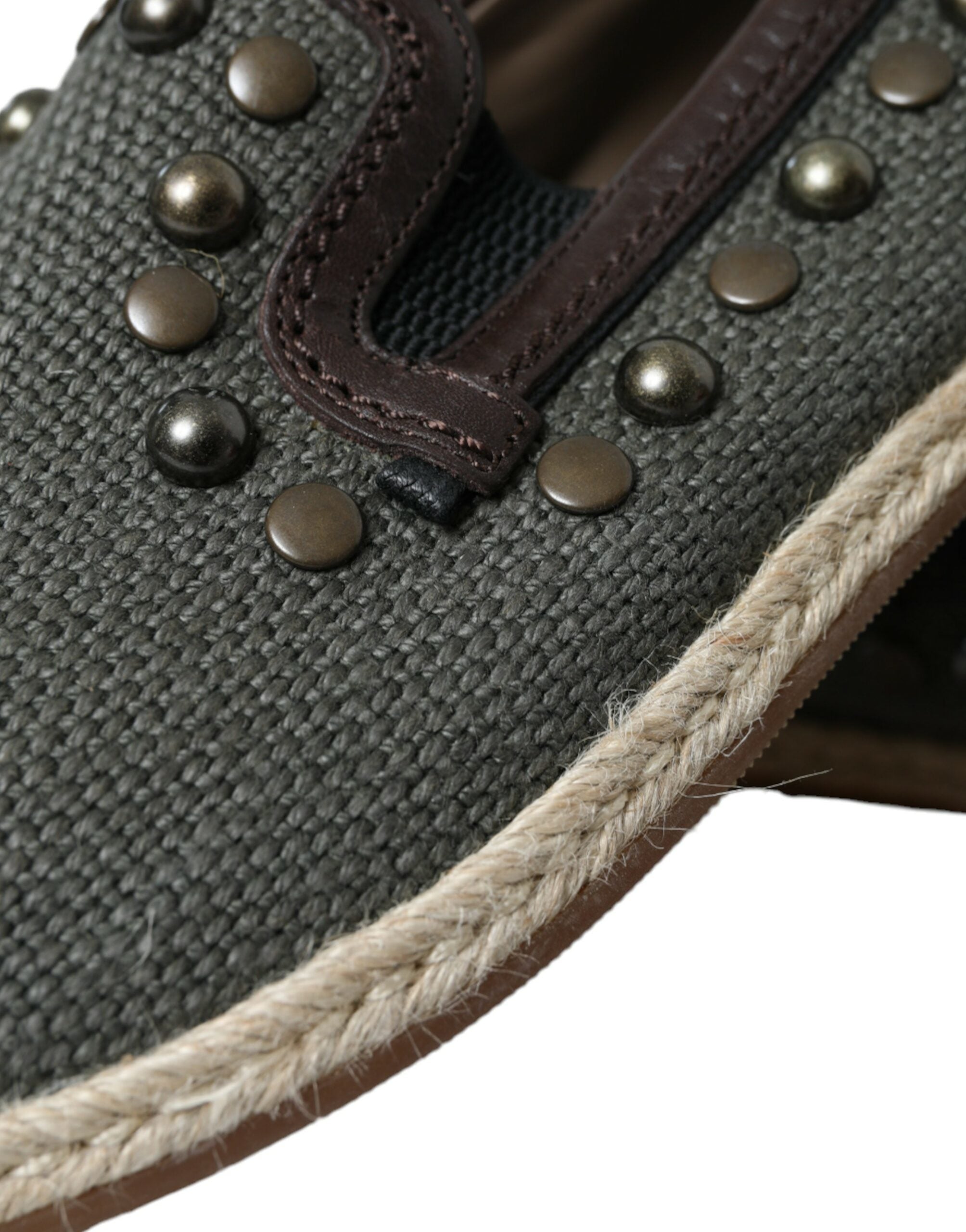 Dolce & Gabbana Gray Linen Leather Studded Loafers Shoes Dolce & Gabbana