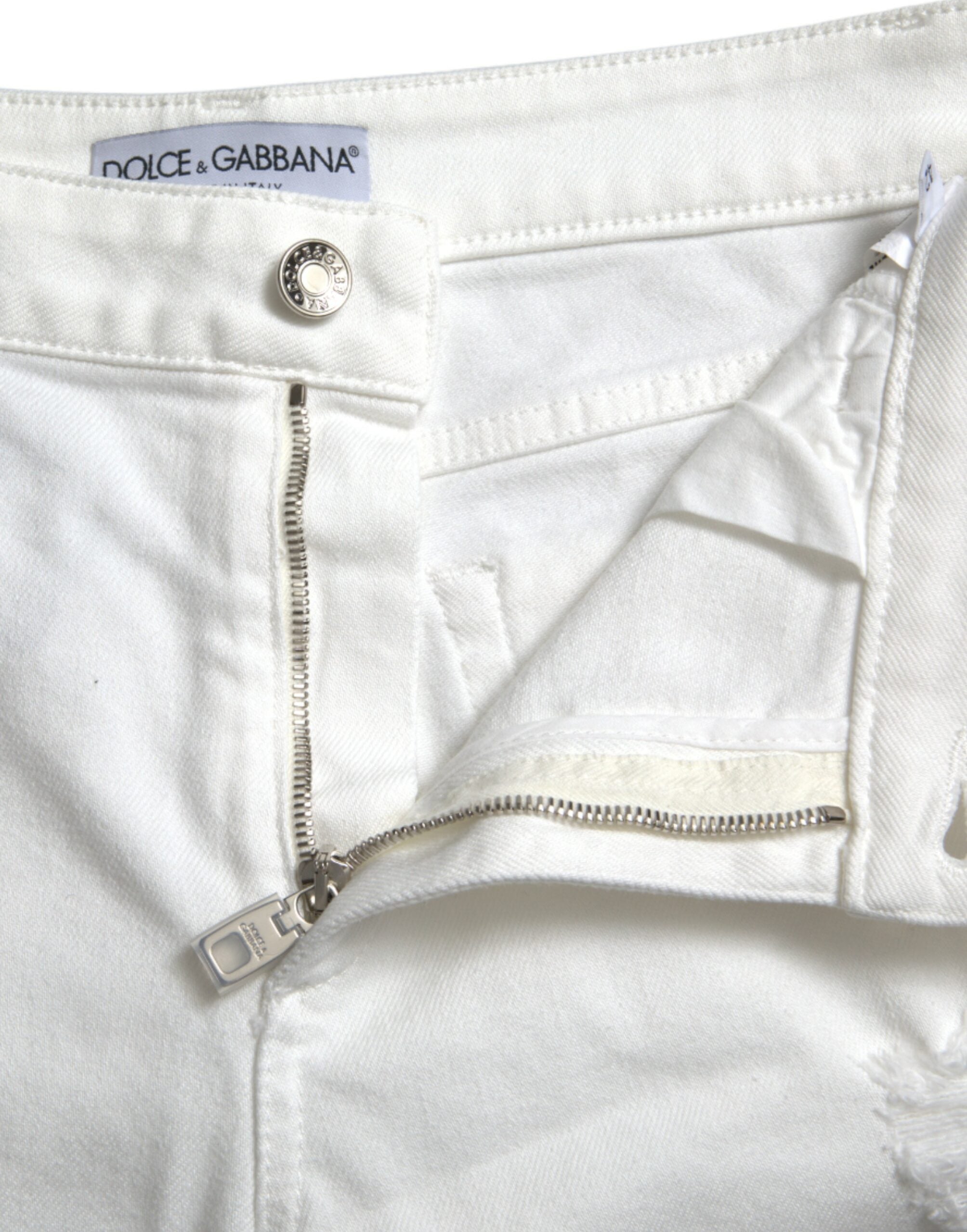 Dolce & Gabbana White Cotton Cropped Wide Leg Denim Jeans Dolce & Gabbana