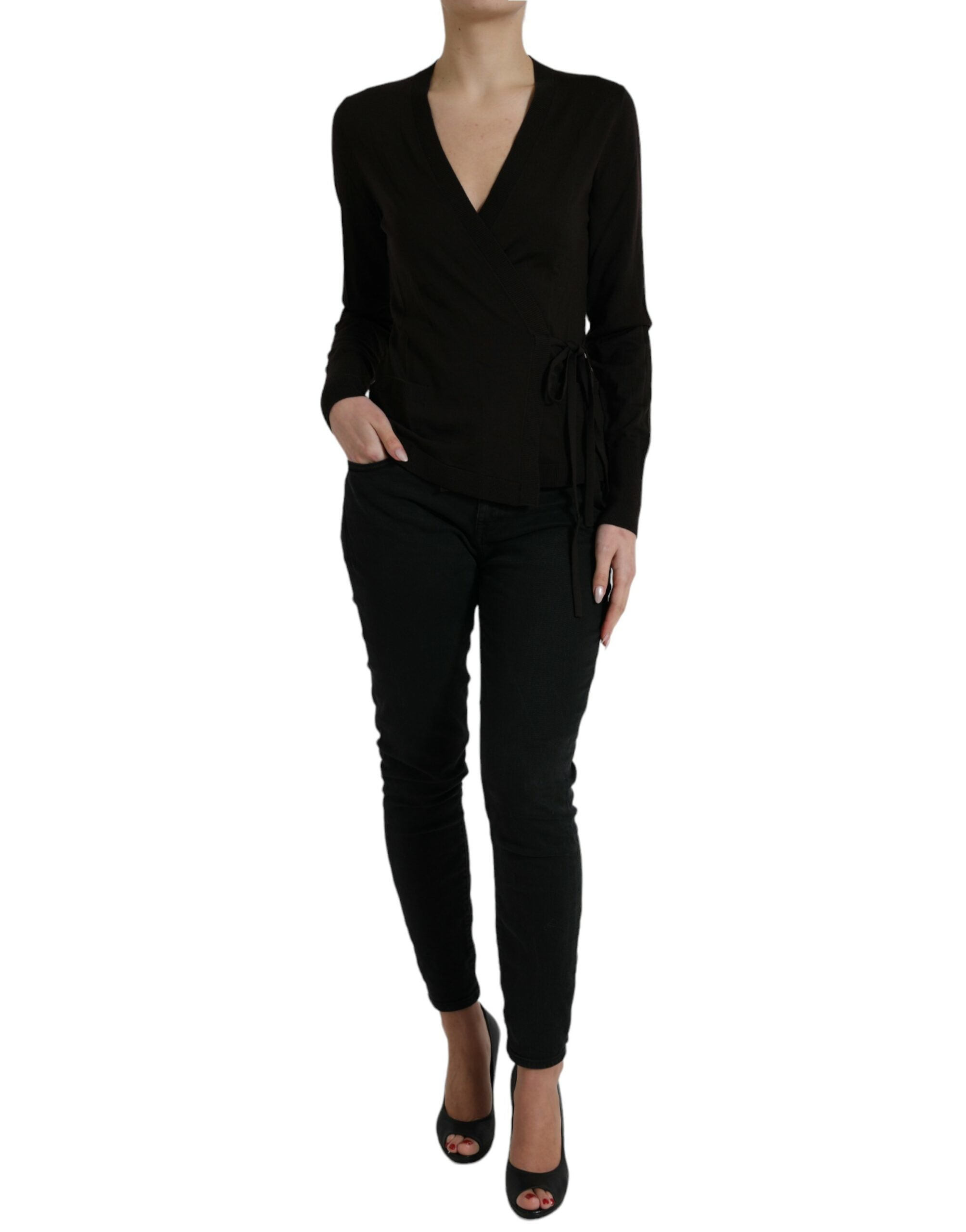 Dolce & Gabbana Black Wool V-neck Crossed Cardigan Sweater Dolce & Gabbana