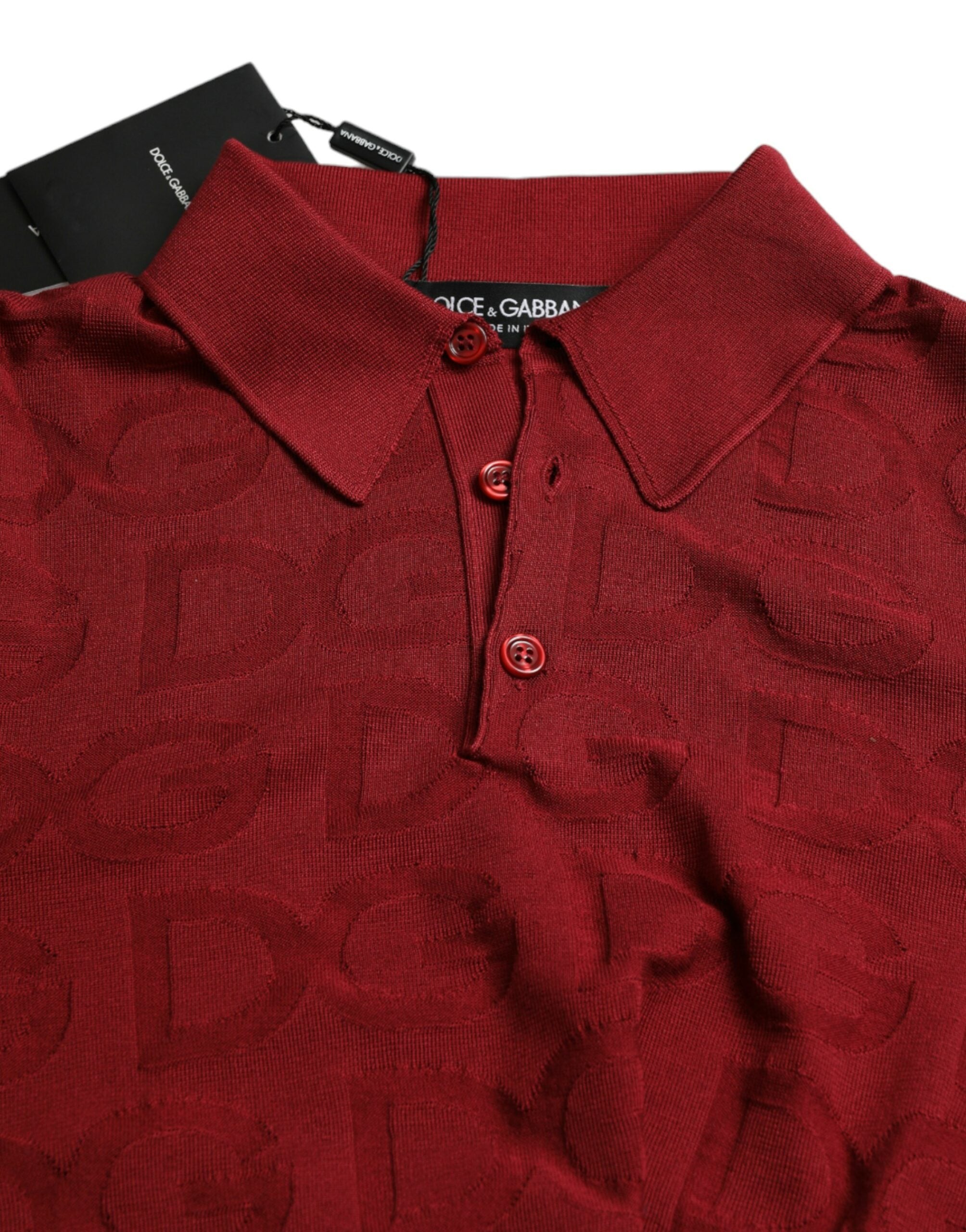 Dolce & Gabbana Maroon Collared Short Sleeve Silk T-shirt Dolce & Gabbana
