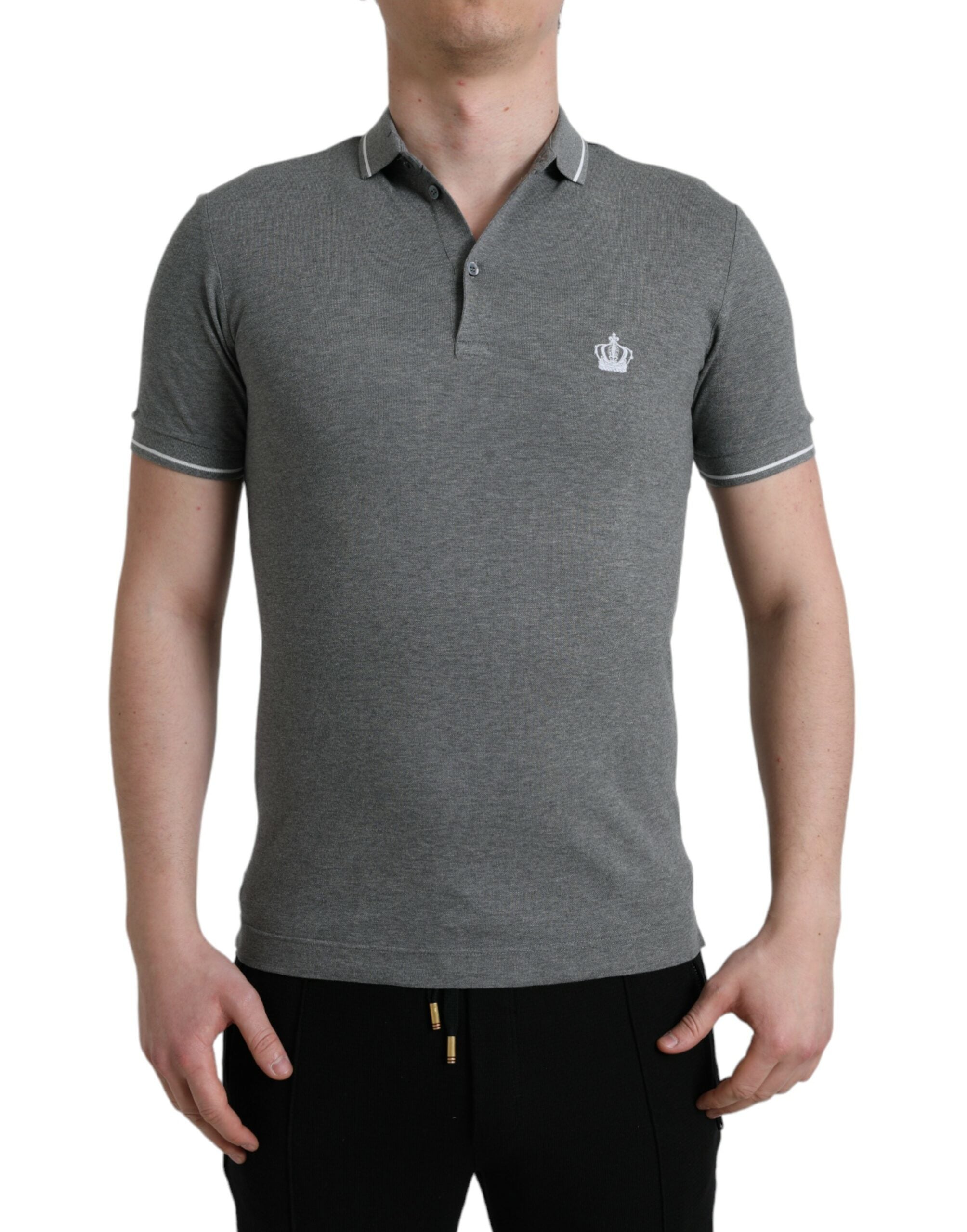 Dolce & Gabbana Gray Collared Short Sleeve Crown T-shirt Dolce & Gabbana