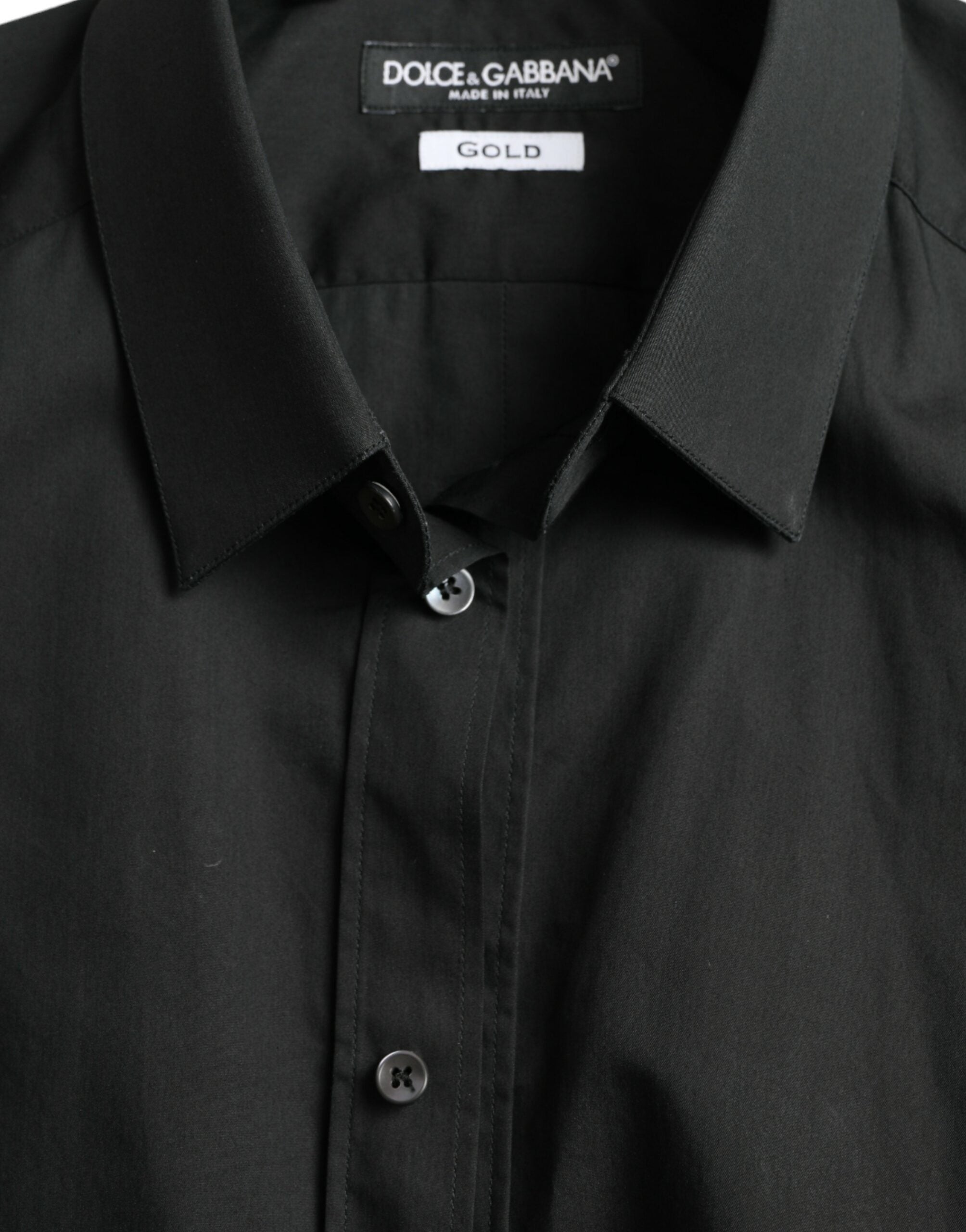 Dolce & Gabbana Black Cotton Silk Formal GOLD Dress Shirt Dolce & Gabbana