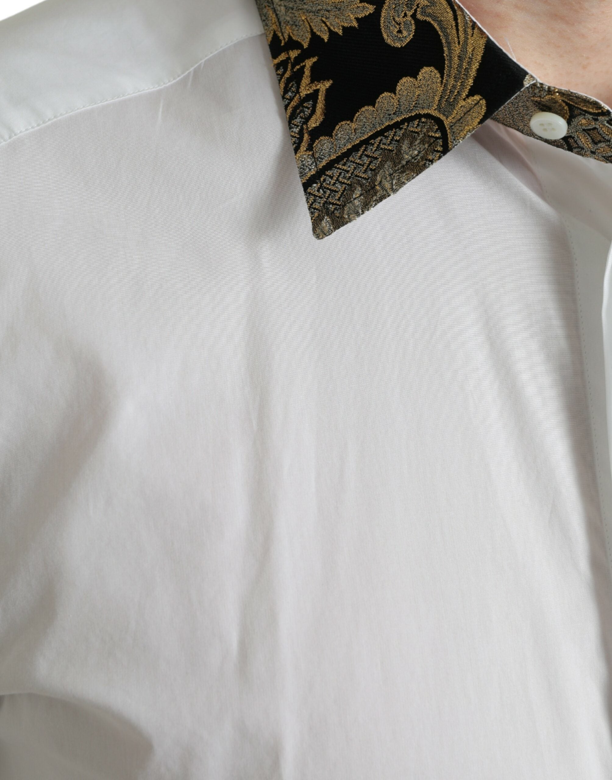 Dolce & Gabbana White Cotton Jacquard Formal GOLD Dress Shirt Dolce & Gabbana