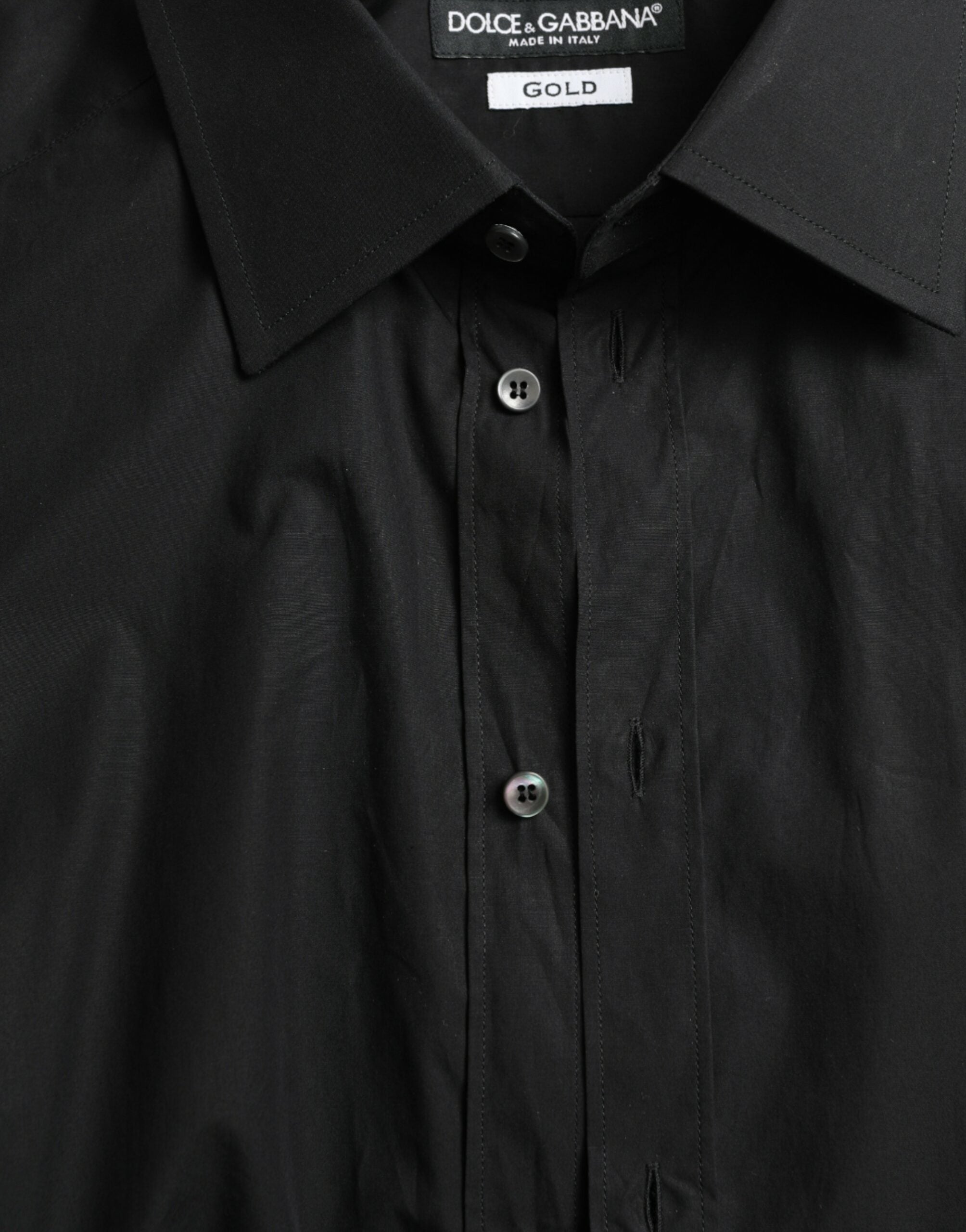 Dolce & Gabbana Black Cotton Men Formal GOLD Dress Shirt Dolce & Gabbana
