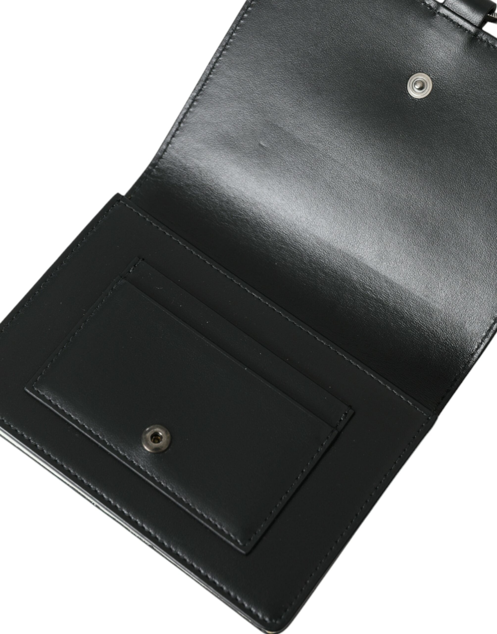 Dolce & Gabbana Black White Leather Crystal Embellished Cardholder Wallet Dolce & Gabbana