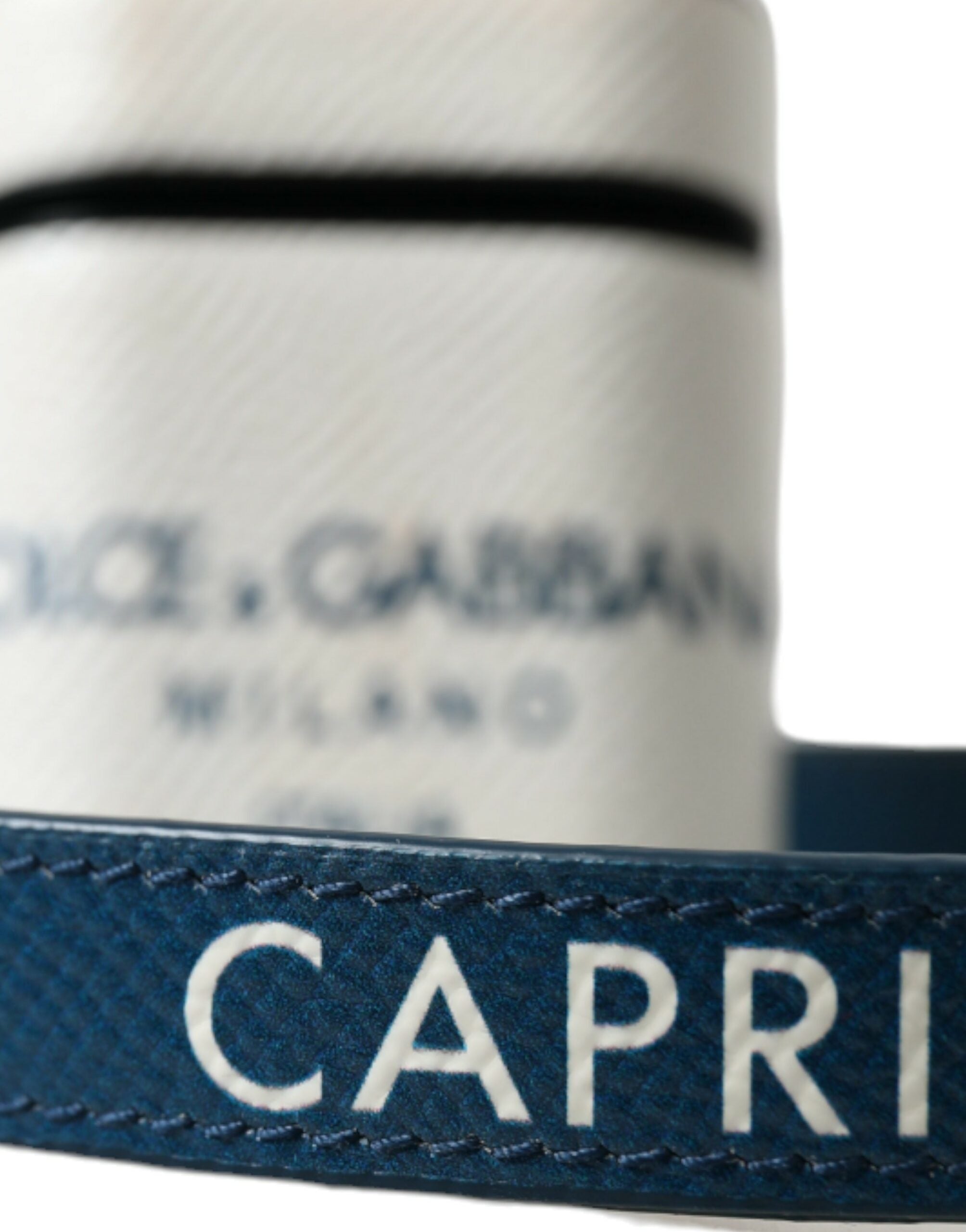 Dolce & Gabbana White Blue Calf Leather Logo Print Strap Airpods Case Dolce & Gabbana