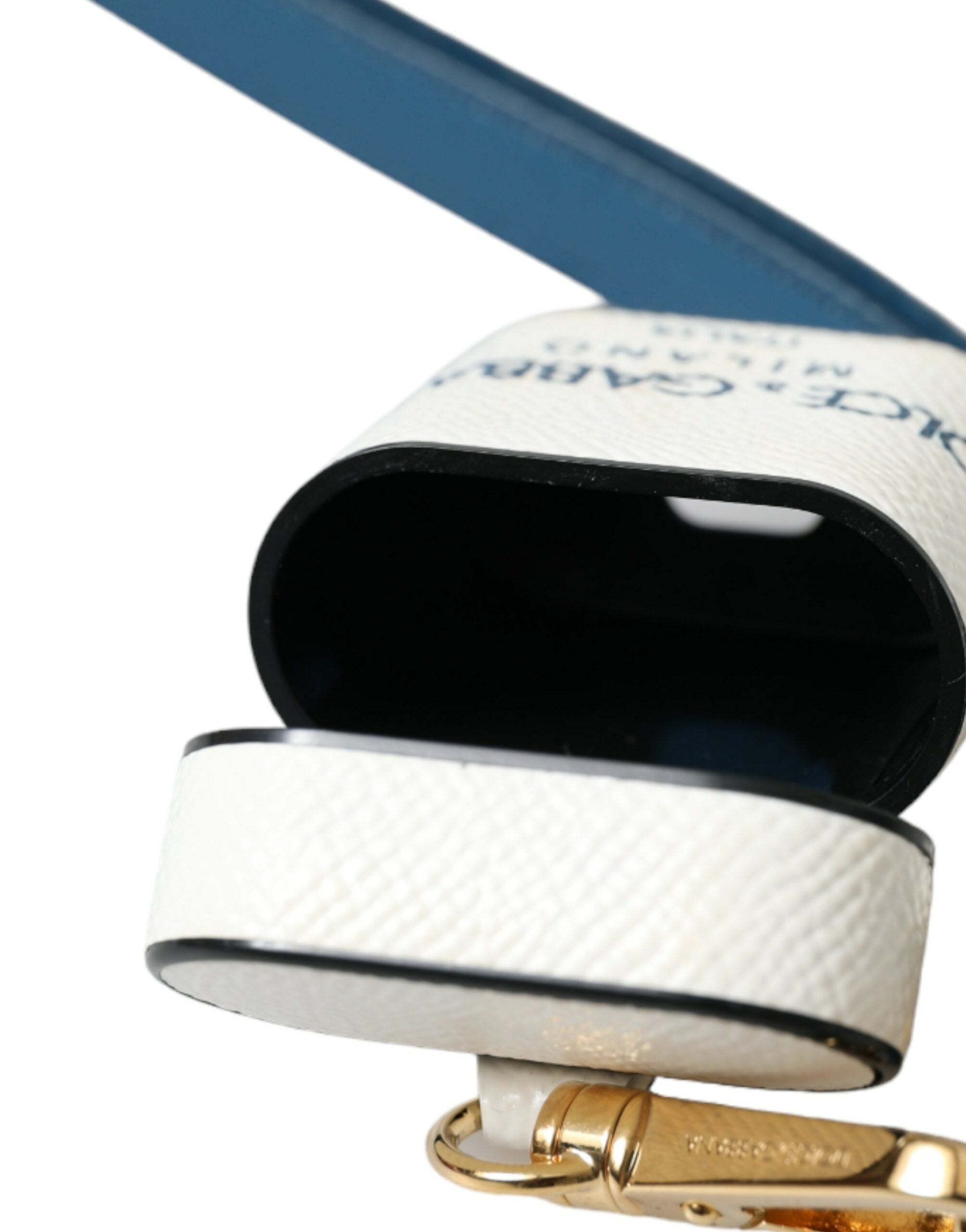 Dolce & Gabbana White Blue Calf Leather Logo Print Strap Airpods Case Dolce & Gabbana